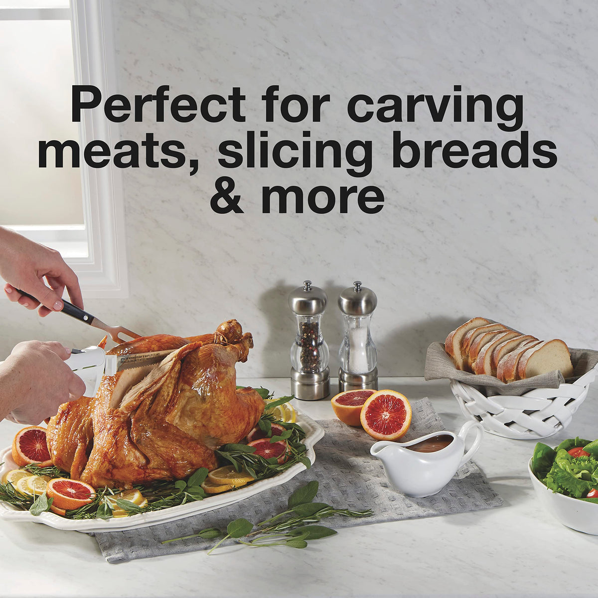 Proctor Silex Easy Slice Electric Knife for Meat Slicing, Poultry, Bread, Crafting Foam and More, Lightweight with Contoured Grip, White, (74312) Proctor Silex