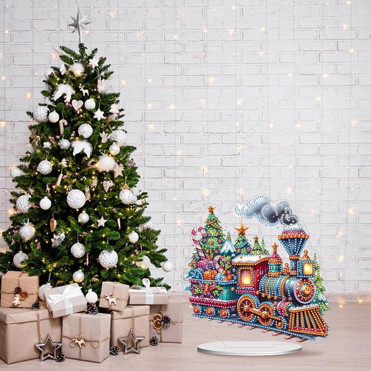 ARPADAMO Diamond Art Tabletop kit for Adult,DIY Diamonds Painting kit,Christmas Train Diamonds Painting for Adult, 7.8x7.6 inch Acrylic Diamonds Painting Board Kit, Special Crystal Diamond ARPADAMO