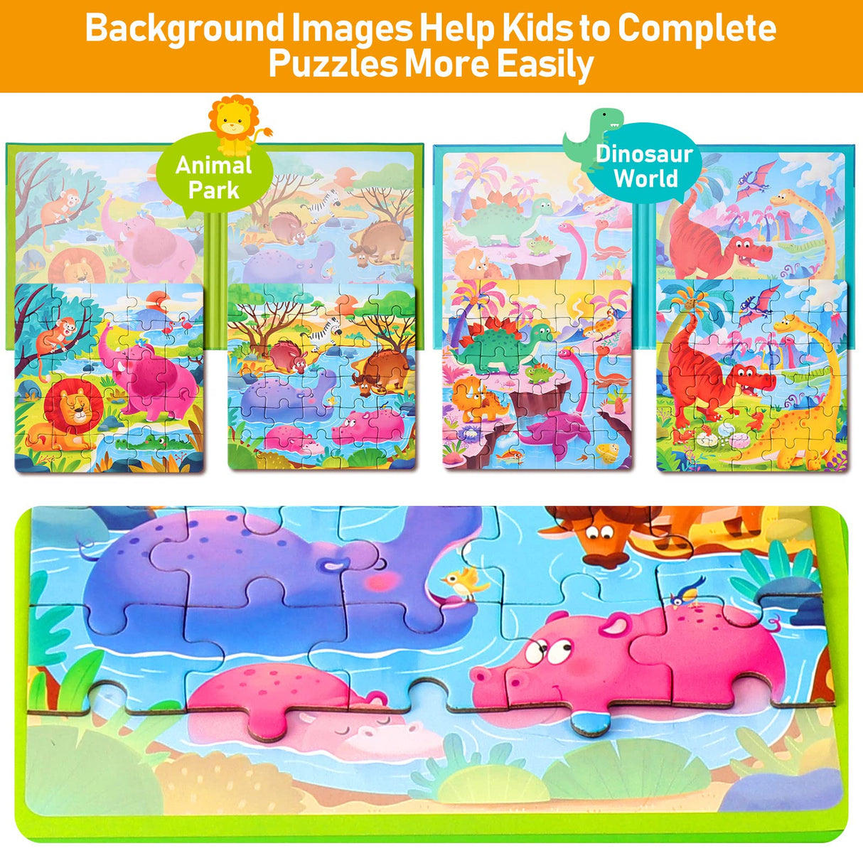 Magnetic Puzzles for Kids Ages 3-5, Two-Book Set, Dinosaur Animal Jigsaw Puzzle Magnet Books Travel Games Montessori Preschool Learning Activities Toddler Toys for 3 4 5 6 Year Old Boys Girls Hieoby