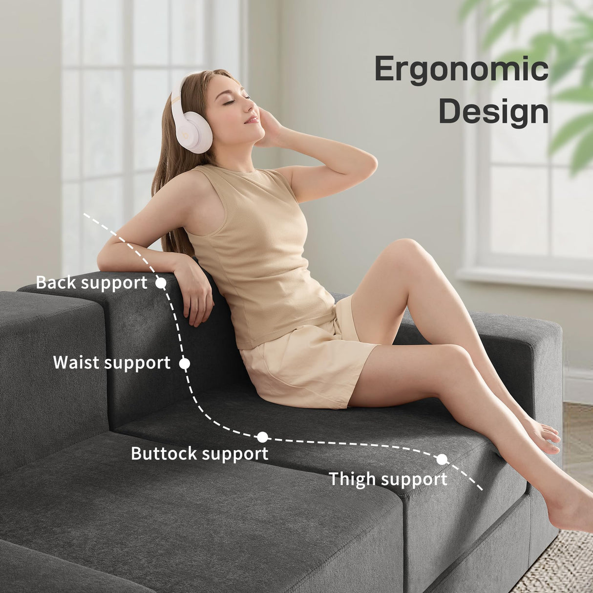 Modular Sectional Sofa, Cloud Boneless Couch with Deep Seat, Modern L-Shape Sectional Couch, Upholstered Couches for Living Room Bedroom, Convertible Foldable Sofa Bed, No Assembly, Dark Grey Living&Giving