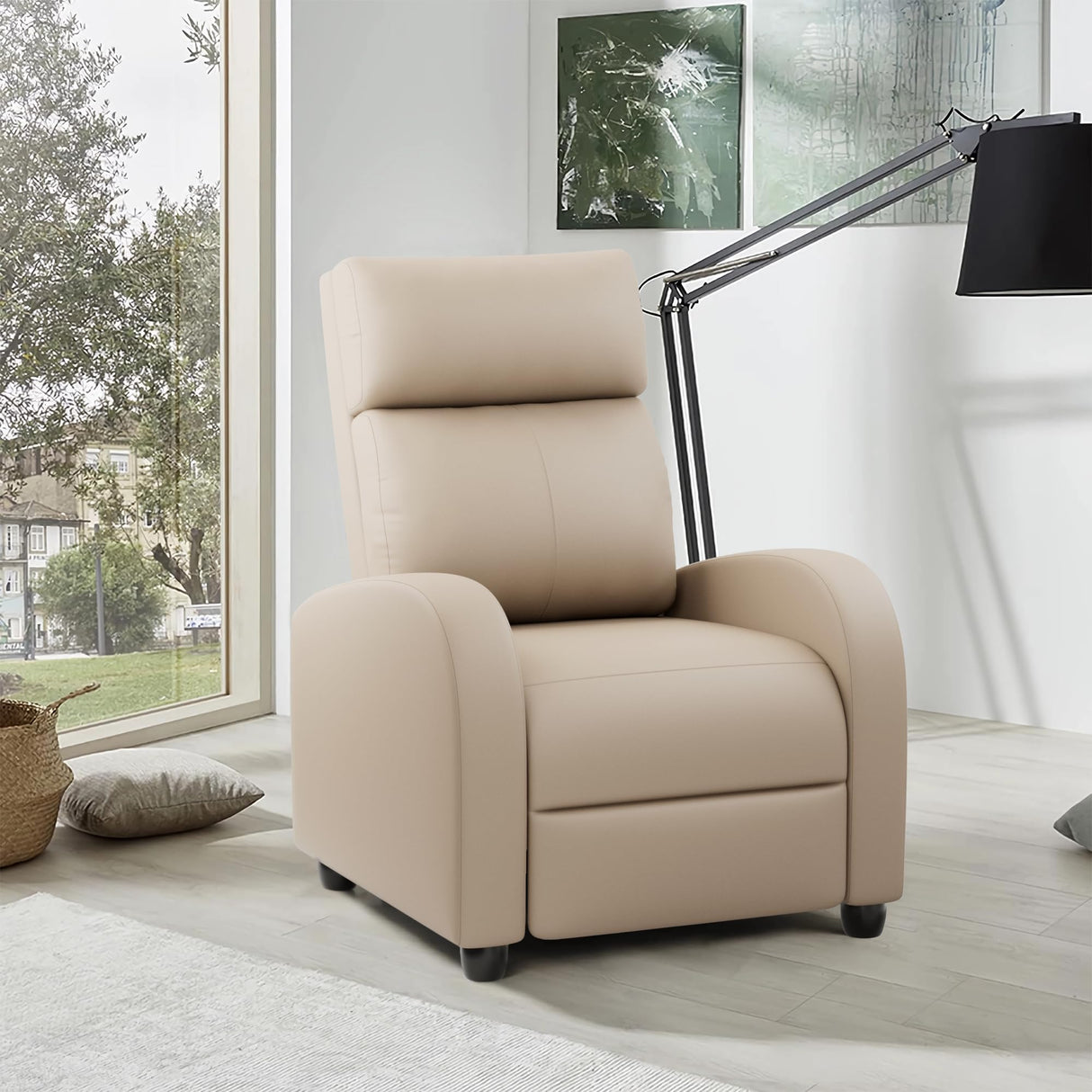 JUMMICO Recliner Chair Adjustable Home Theater Single Recliner Sofa Furniture with Thick Seat Cushion and Backrest Modern Living Room Recliners (Leather, Beige) JUMMICO