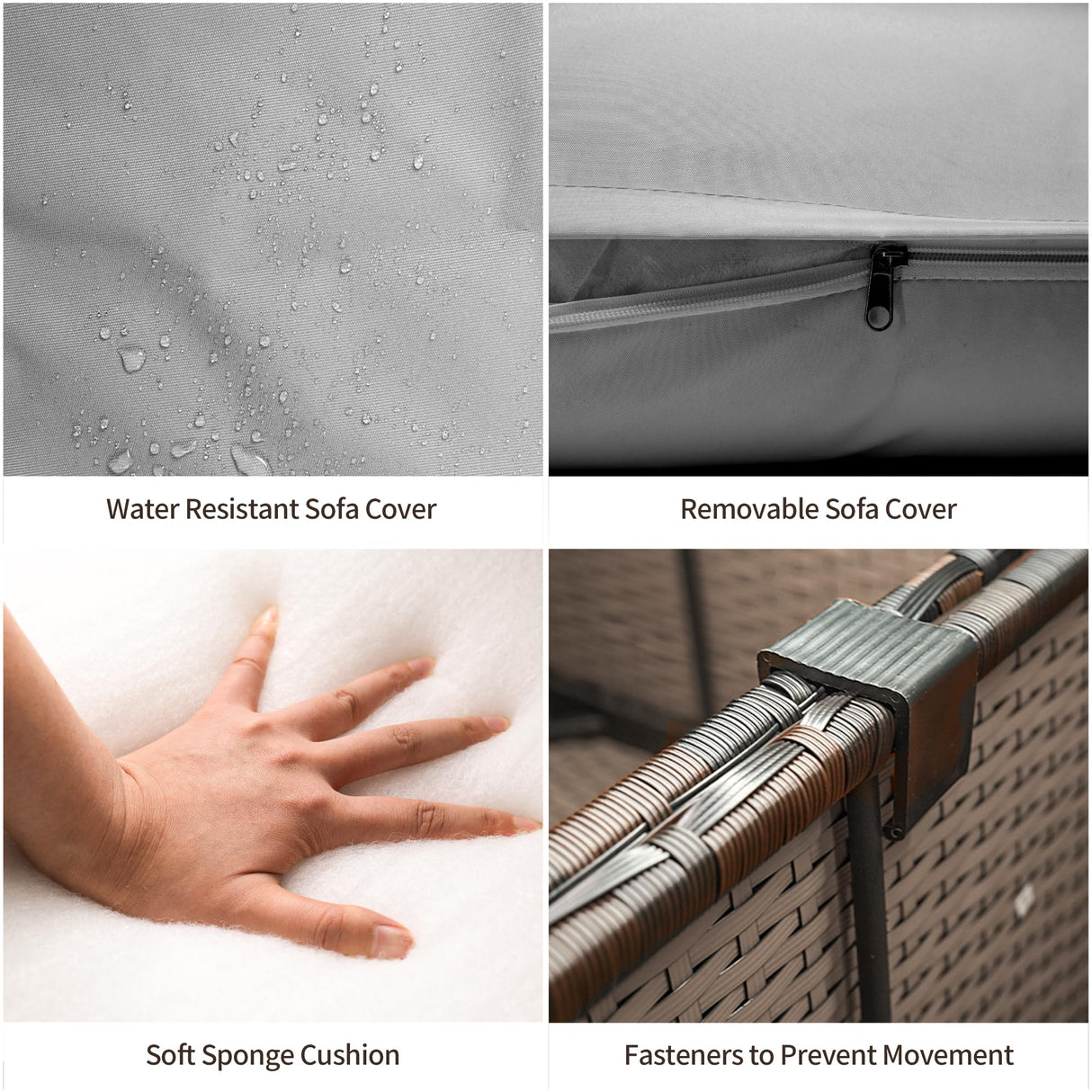 Qsun 7-Piece Outdoor Sectional Patio Furniture Set, PE Rattan Outdoor Furniture Patio Conversation Set with Cushions and Glass Coffee Table (Brown Rattan, Grey Cushion) Qsun