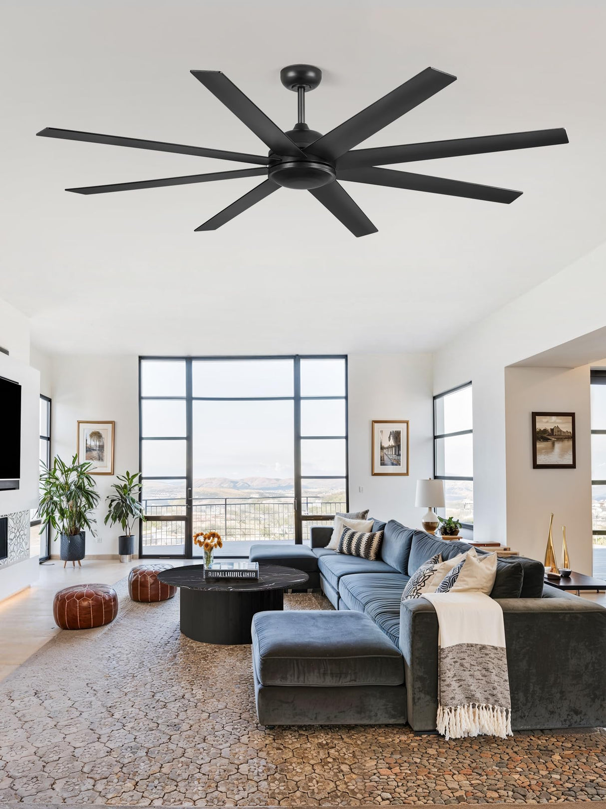 72 Inch Ceiling Fan no Light, Black Ceiling Fan with Remote, 6-Speeds, Quiet Reversible DC Motor, Industrial Ceiling Fans without Lights for Living Room, Garage, Patio, Indoor/Outdoor Use Fanbulous