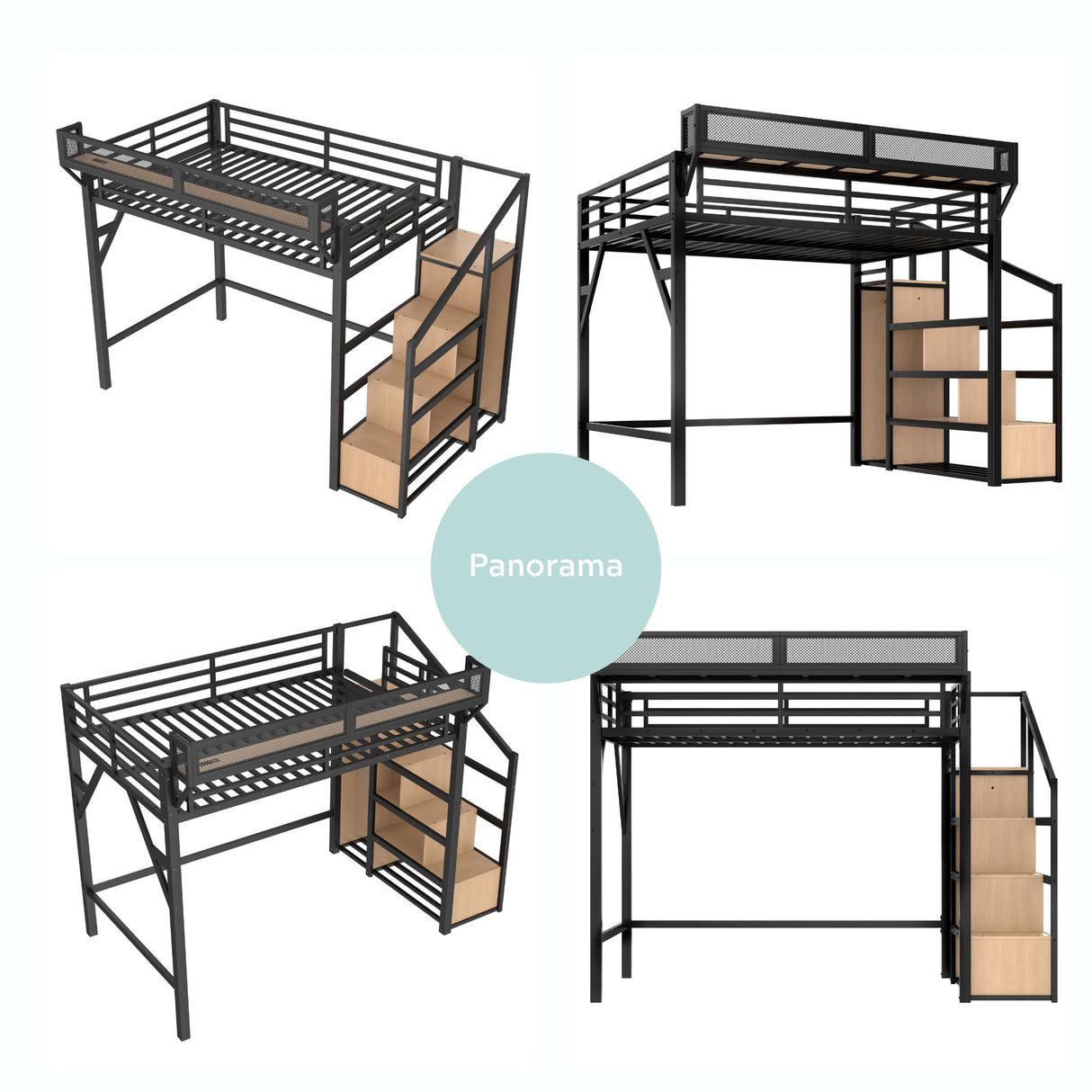 Twin XL Loft Beds with Storage Beside Shelves and Wardrobe, Metal Loft Bed Twin with LED Lights and USB Ports, Heavy-Duty Loft Bed Frame for Teens, Adults, Noise-Free & Space-Saving, Black Bellemave