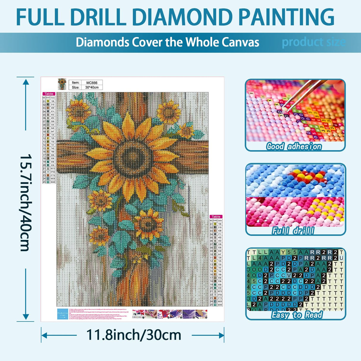 YQFCZDQ Sunflower Flowers Diamond Art Kits for Adults,DIY Religion Cross 5D Diamond Painting Kits Round Diamond Dots for Beginners,Full Drill Paint with Diamonds Pictures Gem Art Home Decor 12 x 16 In YQFCZDQ