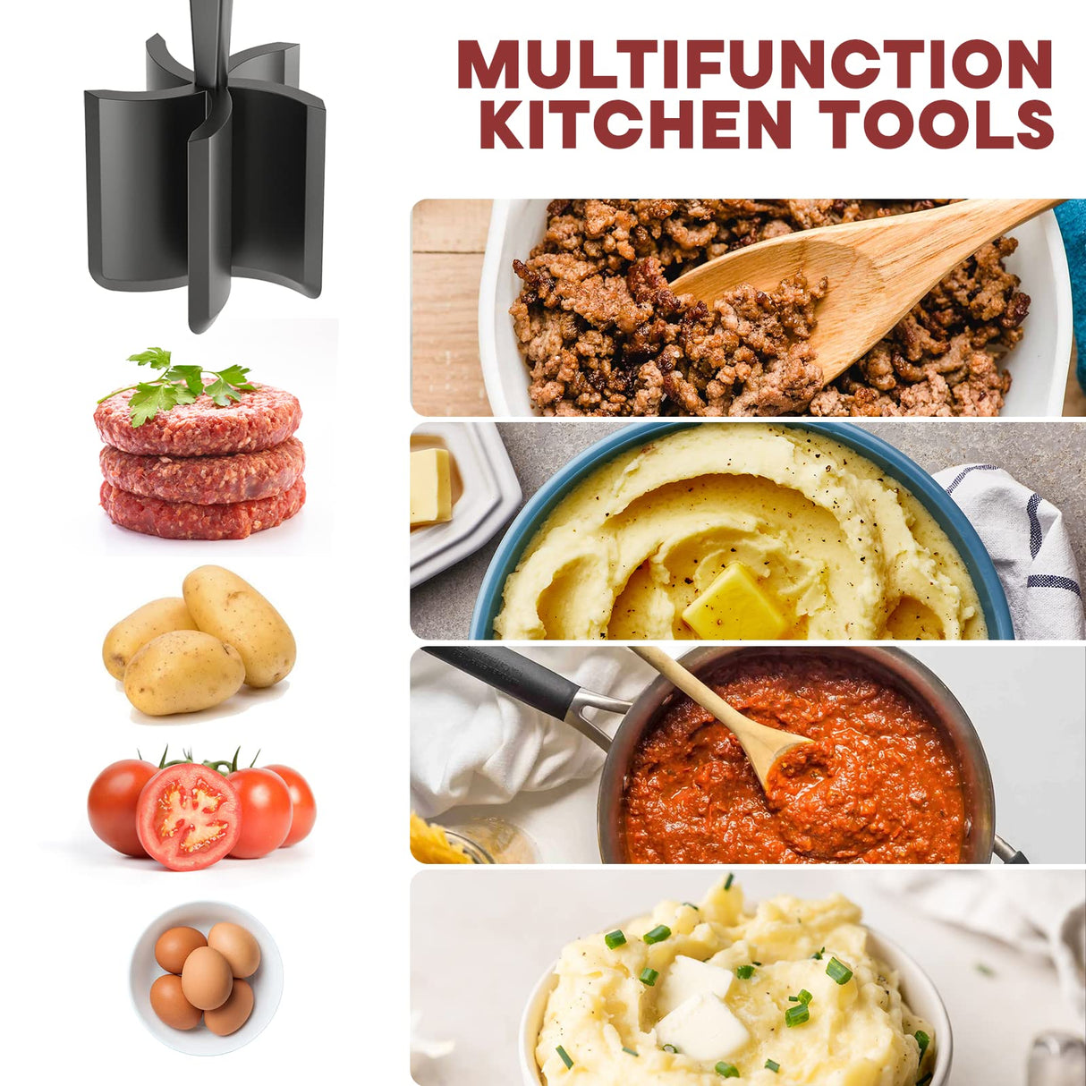 Meat Chopper for Hamburger, Premium Heat Resistant Masher and Smasher for Ground Beef, Ground Turkey and More, Nylon Ground Beef Chopper Tool and Meat Fork, Non Stick Mix Chopper PGYARD