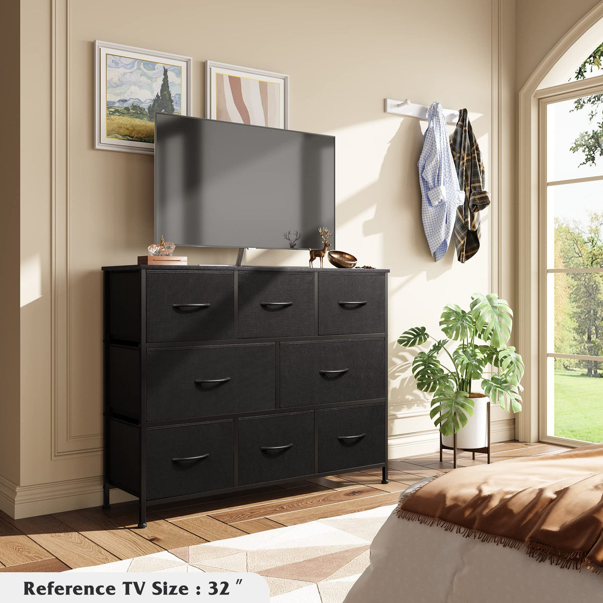 WLIVE 8 Drawer Dresser for Bedroom, Fabric Black Dresser with Large Storage Drawer Unit for Entryway, Chest of Drawers for Living Room WLIVE