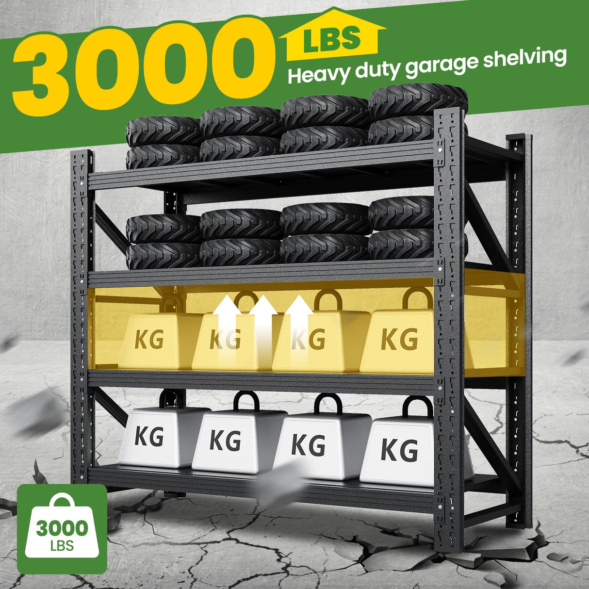 STANI 70" H 3000LBS Capacity Heavy Duty 4-Tier Adjustable Shelves Metal Garage Shelving Industrial Shelves Heavy Tools Utility Rack Shelf for Basement/Garage/Warehouse/Shop Black 48" Wx24 Dx69 H STANI