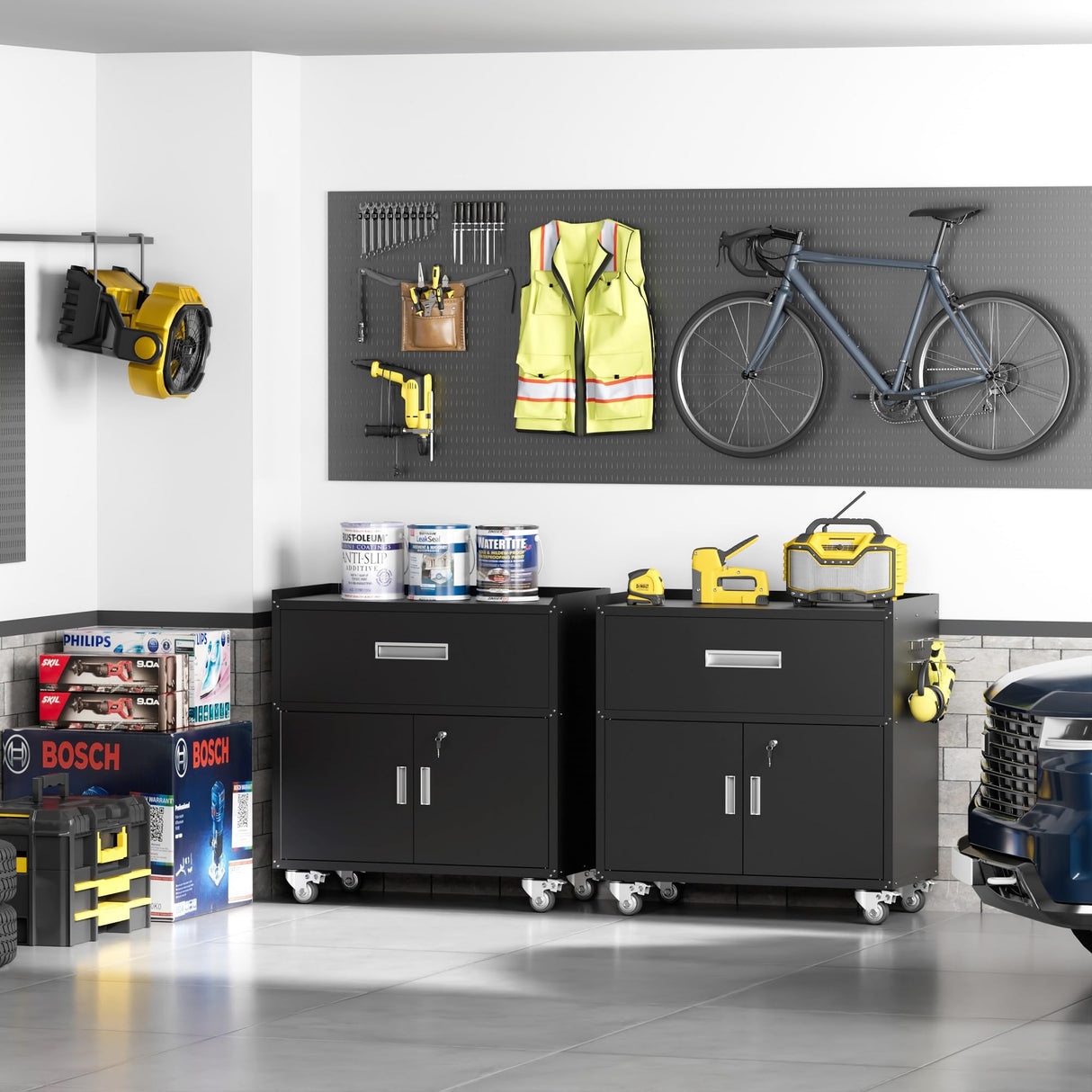 LCAOPC Metal Garage Storage Cabinet with Wheels, Lockable Rolling Tool Chest with Wheels, Tool Cabinet on Wheels, Metal Rolling Utility Cabinet for Home, Office, Garage and Workshop, Black LCAOPC