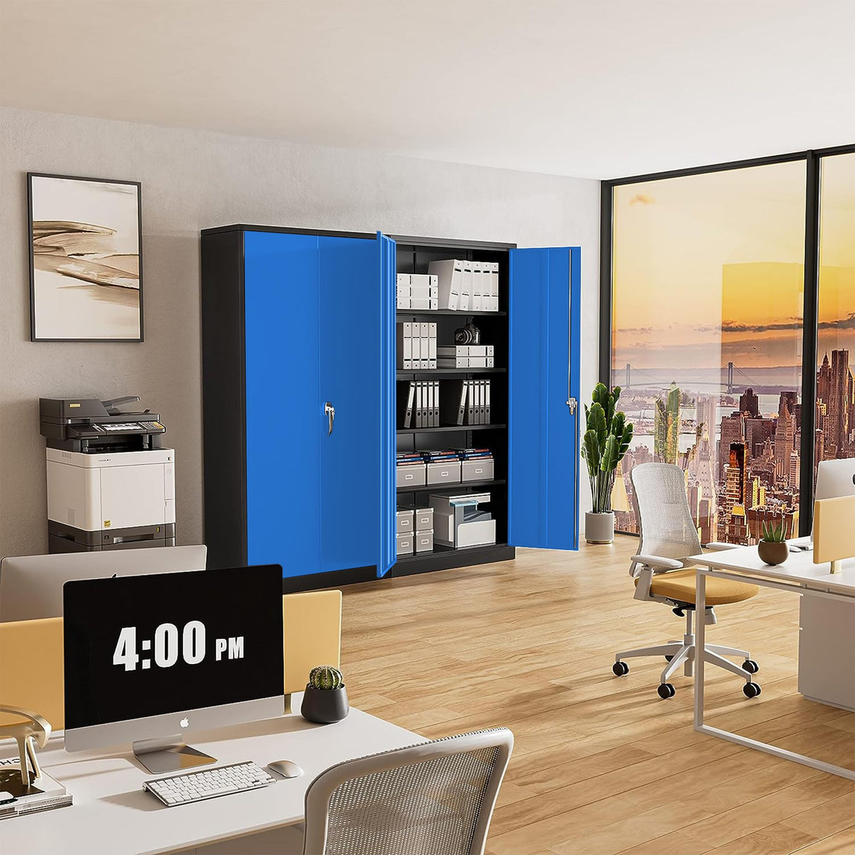 Greenvelly Metal Garage Storage Cabinet with Doors and Shelves, 72" Steel Lockable File Cabinet,Office Storage Cabinet Tall Metal Cabinet for Garage Office School Gym Warehouse(Black Blue) Greenvelly