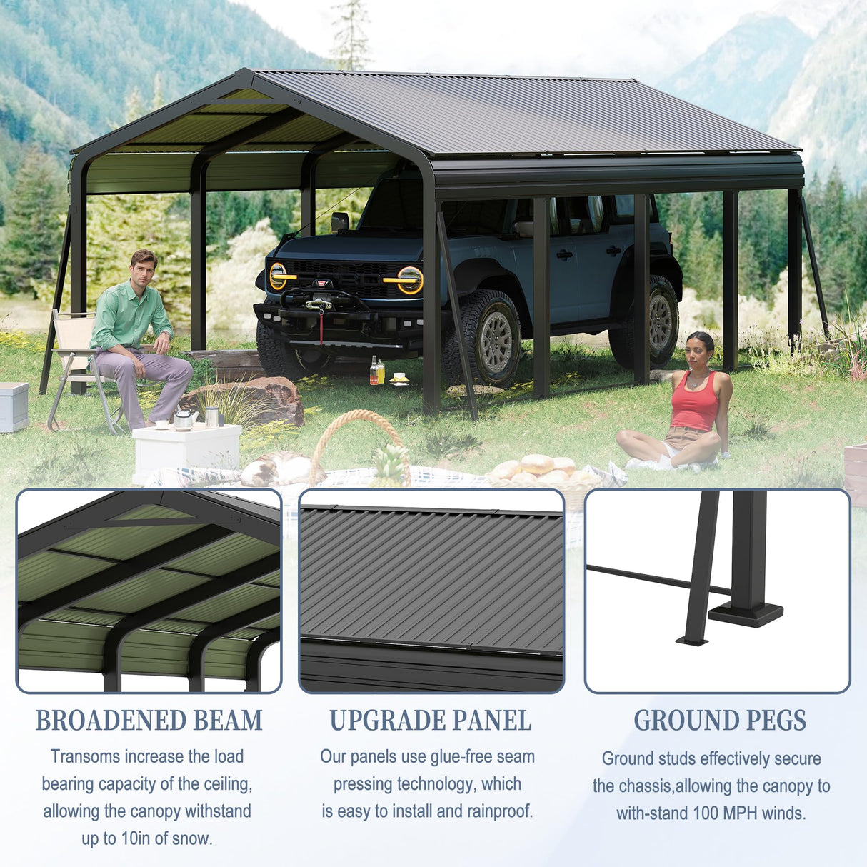 12x20 FT Metal Carport, Heavy Duty Car Port Canopy with Galvanized Steel Roof & Frame, Large Metal Carport Kit, Outdoor Car Garage, Steel Car Shelter for Car, Boat, Truck, Dark Gray ANTSKU