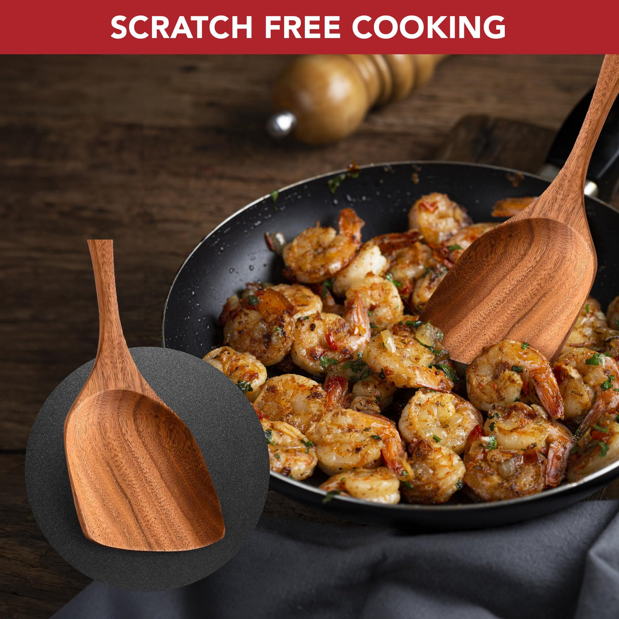 Luxury Teak Wood Utensil Set - Elegant 6-Piece Cooking Ensemble Including Spoons, Server, Scraper & Spatula - Expertly Crafted for Culinary Excellence Boxiki Kitchen