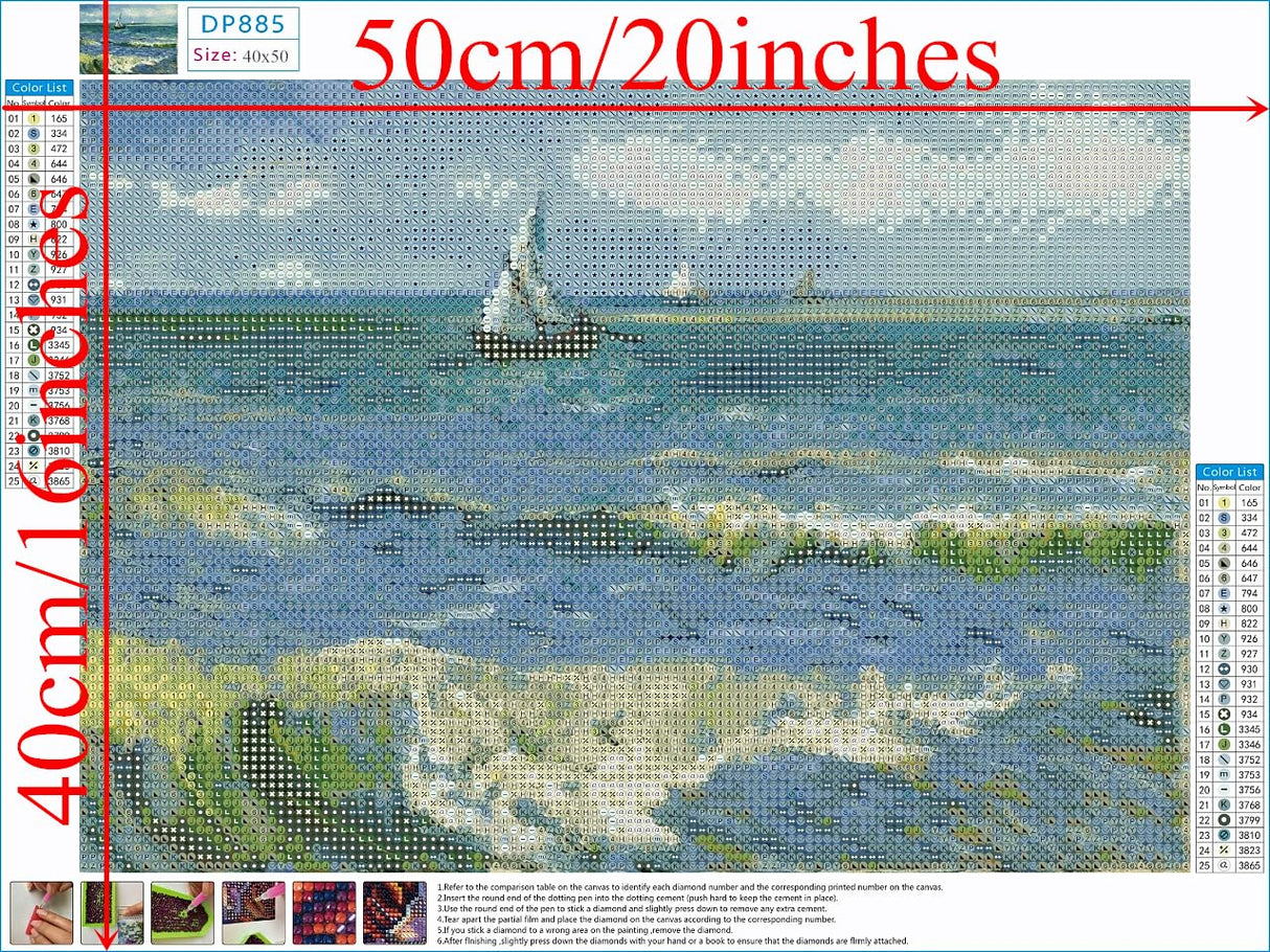 NIHO-JIUMA Diamond Painting Kits Van Gogh Seascape, DIY 5D Full Drill Diamond Art Gift for Adults/Teen, Home Decoration (40x50cm/16x20inches) NIHO-JIUMA