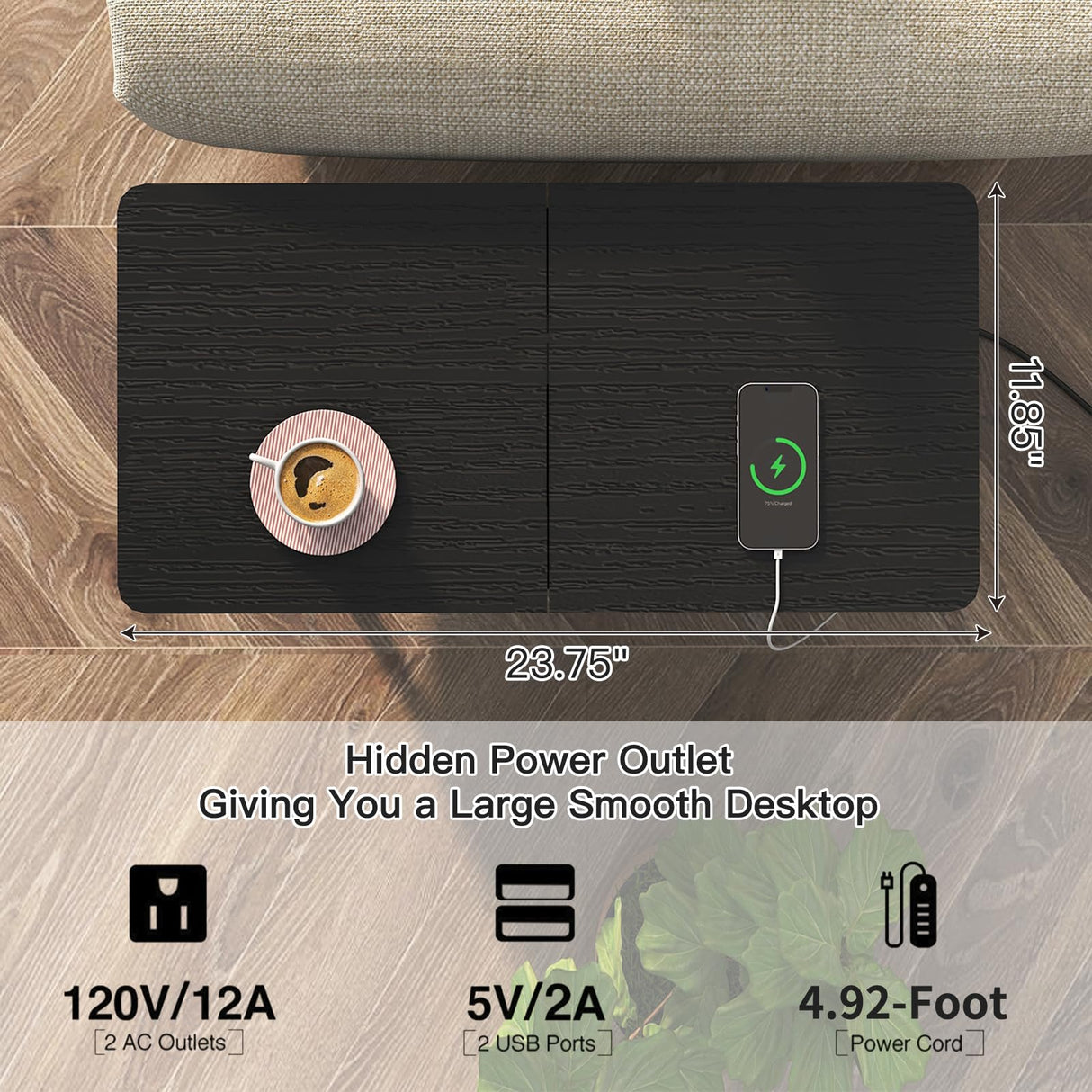 SOOWERY End Table with Charging Station, Narrow Side Table with Flip Top Cabinet and Fabric Drawer, Nightstand Bedside Tables for Small Spaces, Bedroom, Living Room, Black SOOWERY