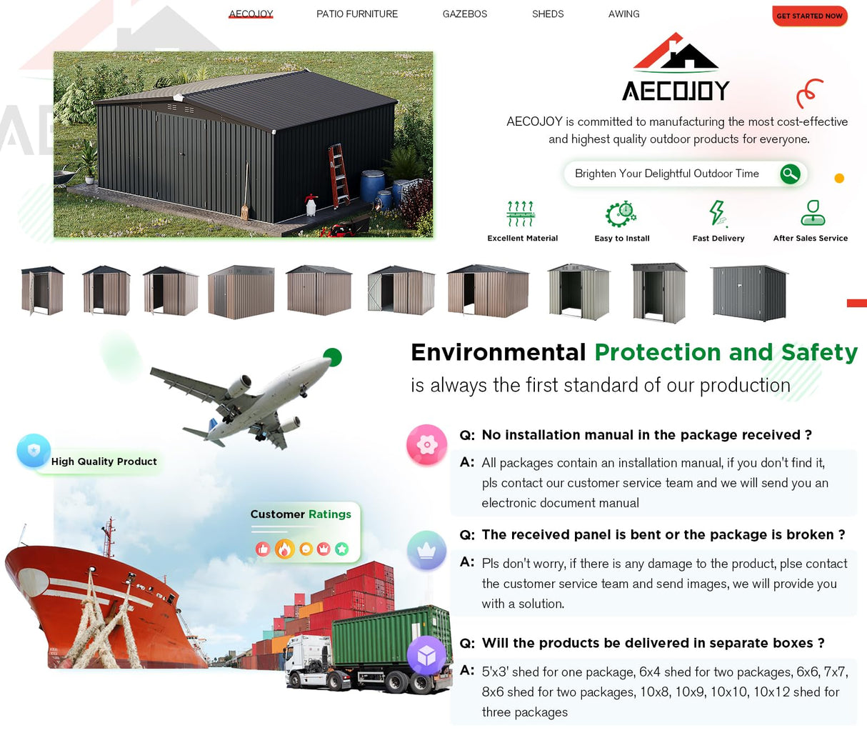 AECOJOY Shed 14' x 12' Storage Shed, Outdoor Metal Storage Sheds & Outdoor Storage 12x14 with Lockable Doors, Large Steel Yard Shed, Utility Tool Storage for Garden, Patio, Outside use in Dark Grey AECOJOY