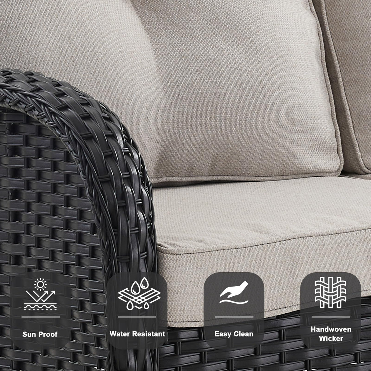 Belord Outdoor Glider Bench Patio Loveseat - 500 Lbs Weight Capacity 2 Seater Wicker Sofa, Small Porch Glider Furniture All Weather Rattan Couch with Removble Cushion for Balcony Deck Backyard, Black Belord