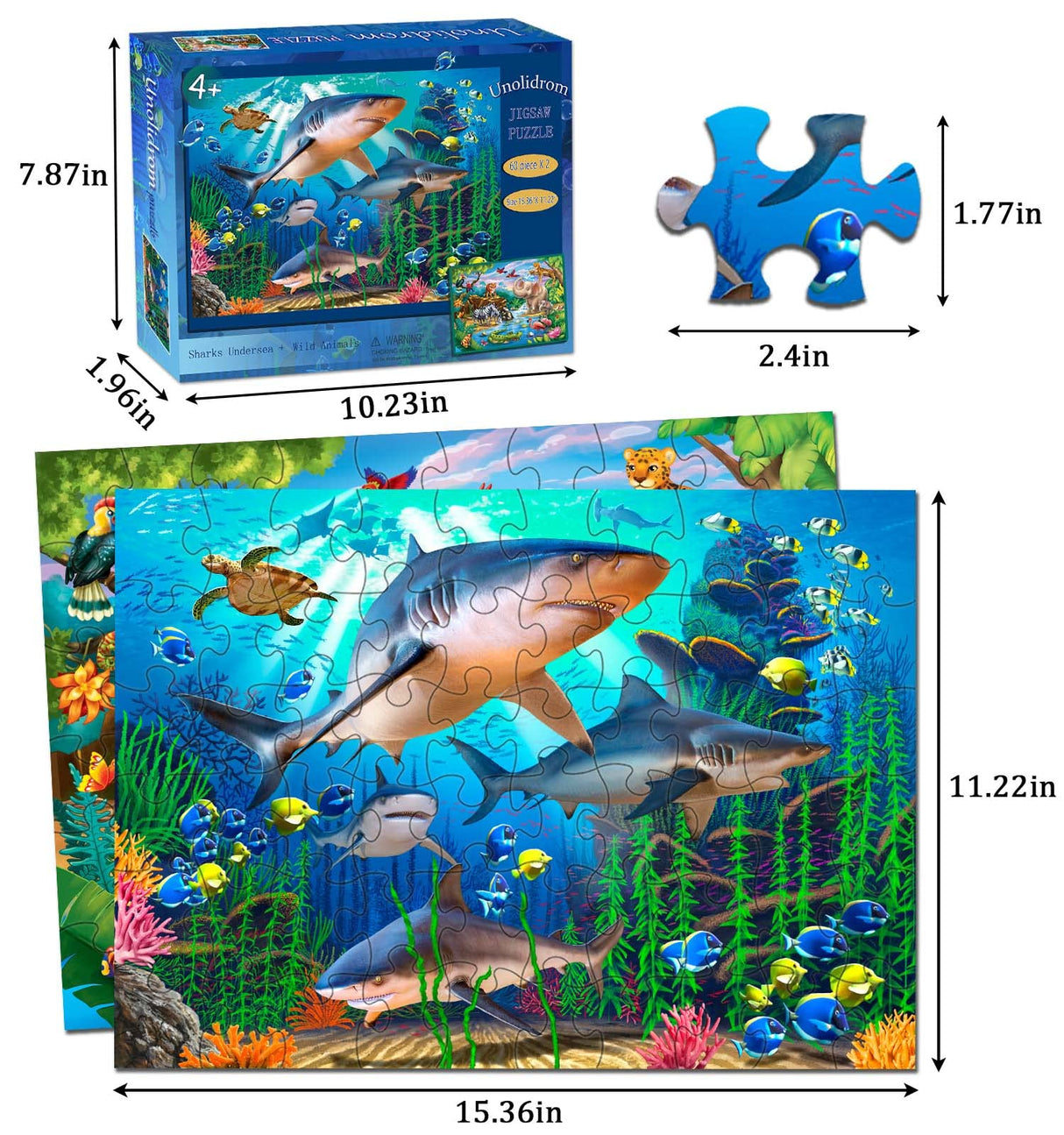 Puzzles for Kids Ages 4-8 – 2 x 60 Pieces Puzzles for Kids Ages 3-5 6-8 – Toy for Learning Ocean & Forest Animals – Educational Toys for Boy and Girl (2 Packs) Unolidrom