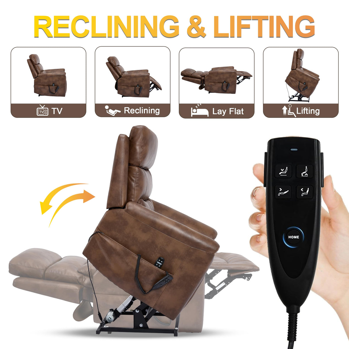 Trustyue Dual Motor Power Lift Recliner Chair with Lay Flat, Full-Body Vibration & Lumbar Heating - Lift Assist Chair for Elderly, Electric Recliner with Massage and Heat, Easy Assembly Brown Trustyue