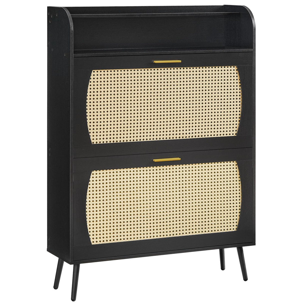 HOOBRO Rattan Shoe Storage Cabinet, Shoe Cabinet Storage for Entryway, Shoe Organizer with 2 Flip Drawers, Narrow Shoe Cabinet with Adjustable Shelves for Hallway, Living Room, Black BN80SC01 HOOBRO