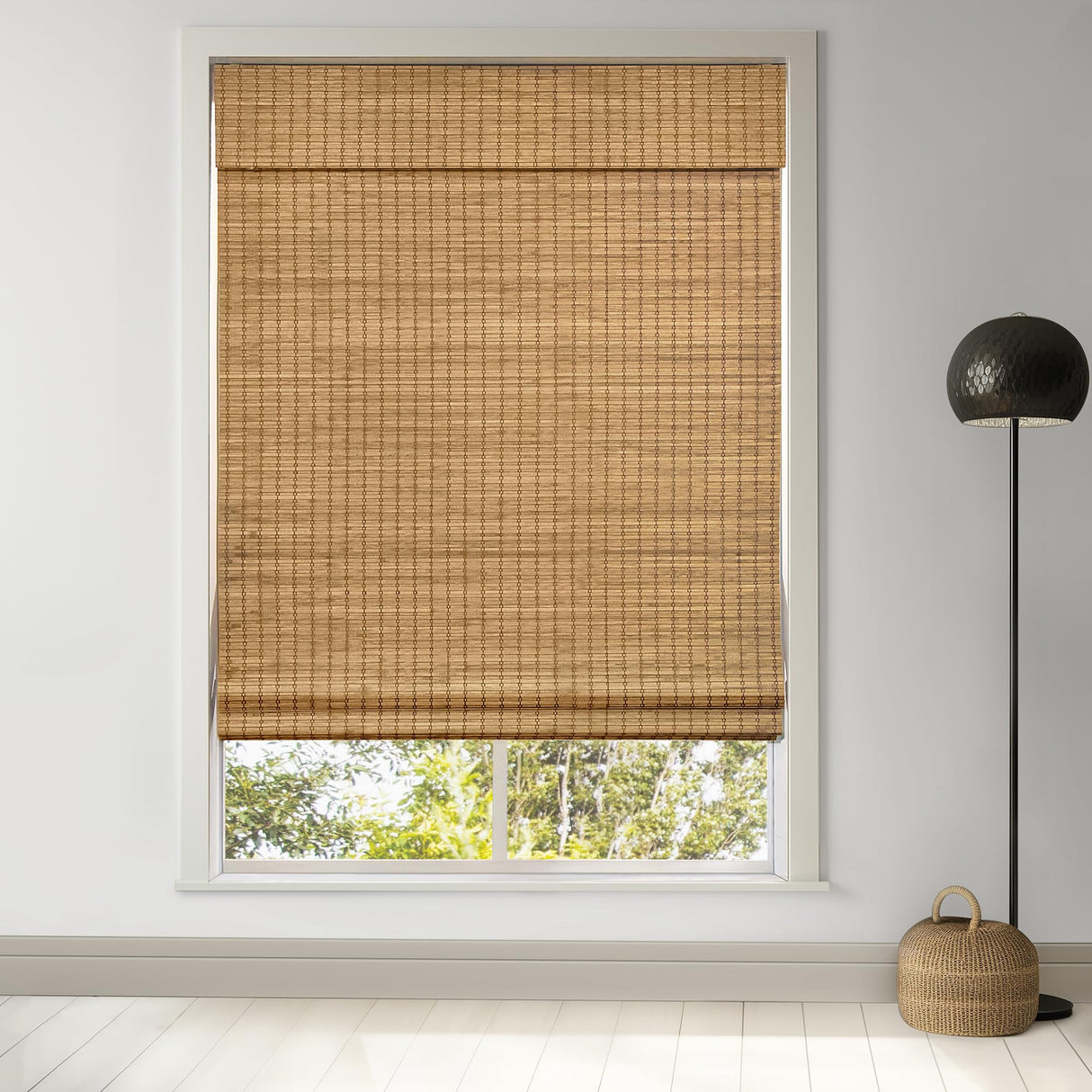 LazBlinds Cordless Bamboo Roman Shades, Privacy Blinds for Interior Windows, Room Darkening Roll Up Bamboo Blinds for Home & Patio, 26.5" W x 48" H, Eastfield Teak LazBlinds