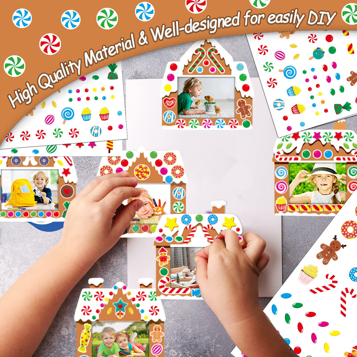 chiazllta 30 Packs Christmas Picture Frame Craft Kits for Kids, Xmas DIY Gingerbread Candy Craft Holiday Art Favor Home Class Game Activities for Kindergarten Preschool chiazllta