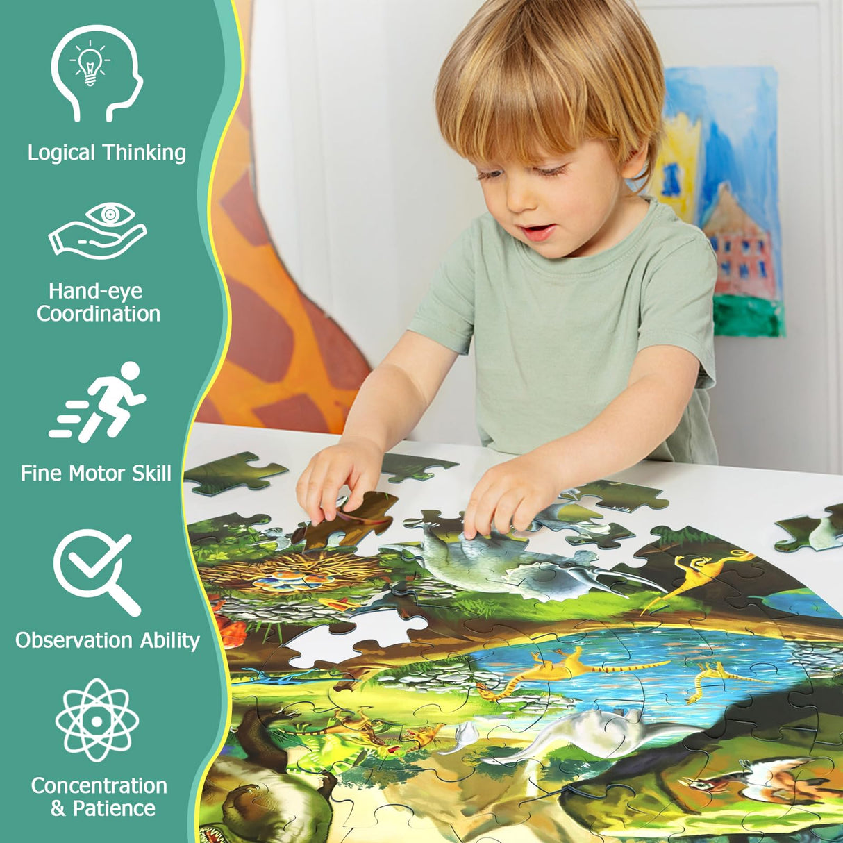 DIGOBAY Floor Puzzles for Kids Ages 3-8, 70 Piece Dinosaur Jigsaw Puzzle for Kids Ages 3+ Year Old Large Round Toddler Puzzles Preschool Learning Educational Toys Gift for Boys Girls (Tyrannosaurus) DIGOBAY