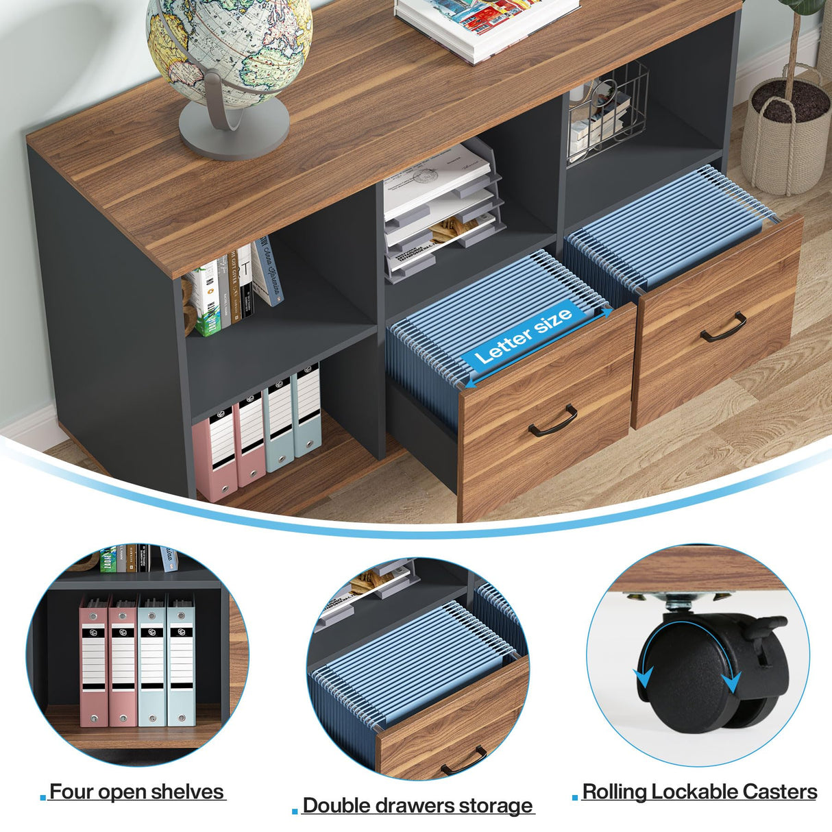 Tribesigns 55-Inch Executive Computer Desk with 43-Inch Lateral File Cabinet, Large Workstation Business Furniture, L Shaped Desk with Drawers and Storage Shelves for Home Office, Walnut Tribesigns