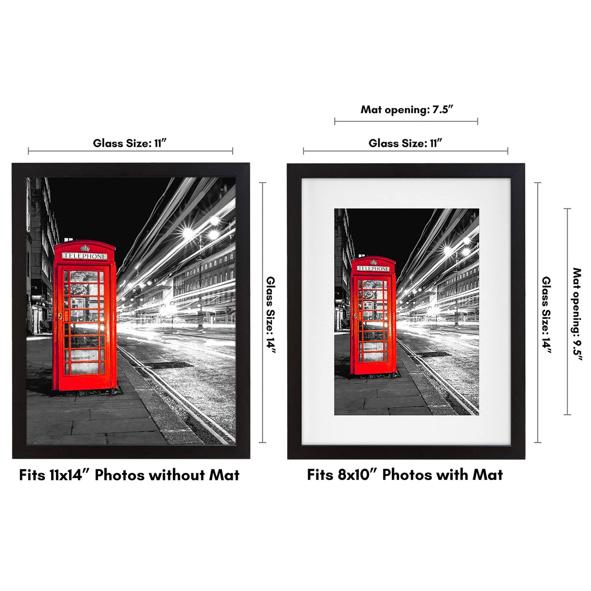 Americanflat 11x14 Picture Frame with Shatter-Resistant Glass - Use as 8x10 Frame with Mat or 11x14 Frame Without Mat - Signature Collection - Photo Frame for Wall Display - Black Americanflat