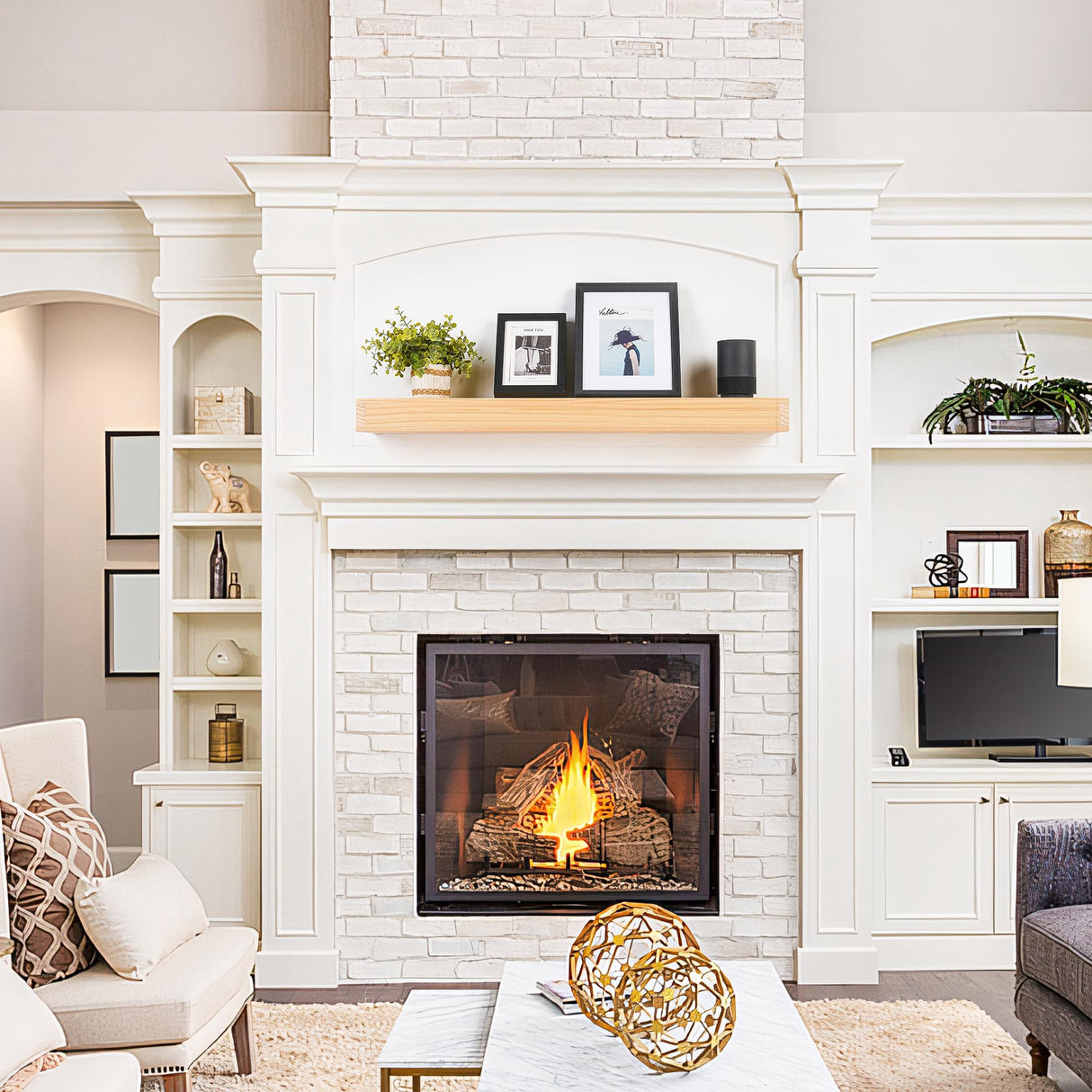 AZSKY Natural Wood Floating Fireplace Mantel Shelf 36 Inch Mantels for Over Fireplace Wall Mounted Farmhouse Fireplace Mantel Shelf with Invisible Bracket One Piece Floating Book Shelves AZSKY