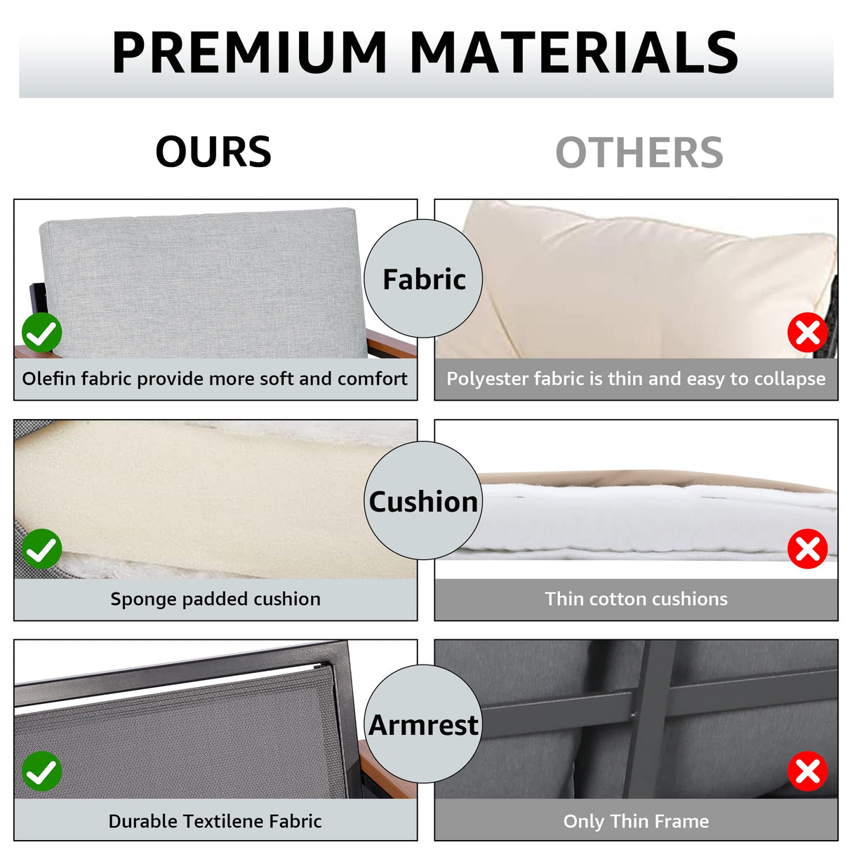 NATURAL EXPRESSIONS 4 Pieces Patio Furniture Sets,Outdoor Metal Sectional Furniture Modern Patio Conversation Set,Fuaxwood Anti-Scald Armrest,Sling Mesh,Tempered-Glass Table,4" Olefin Cushions NATURAL EXPRESSIONS