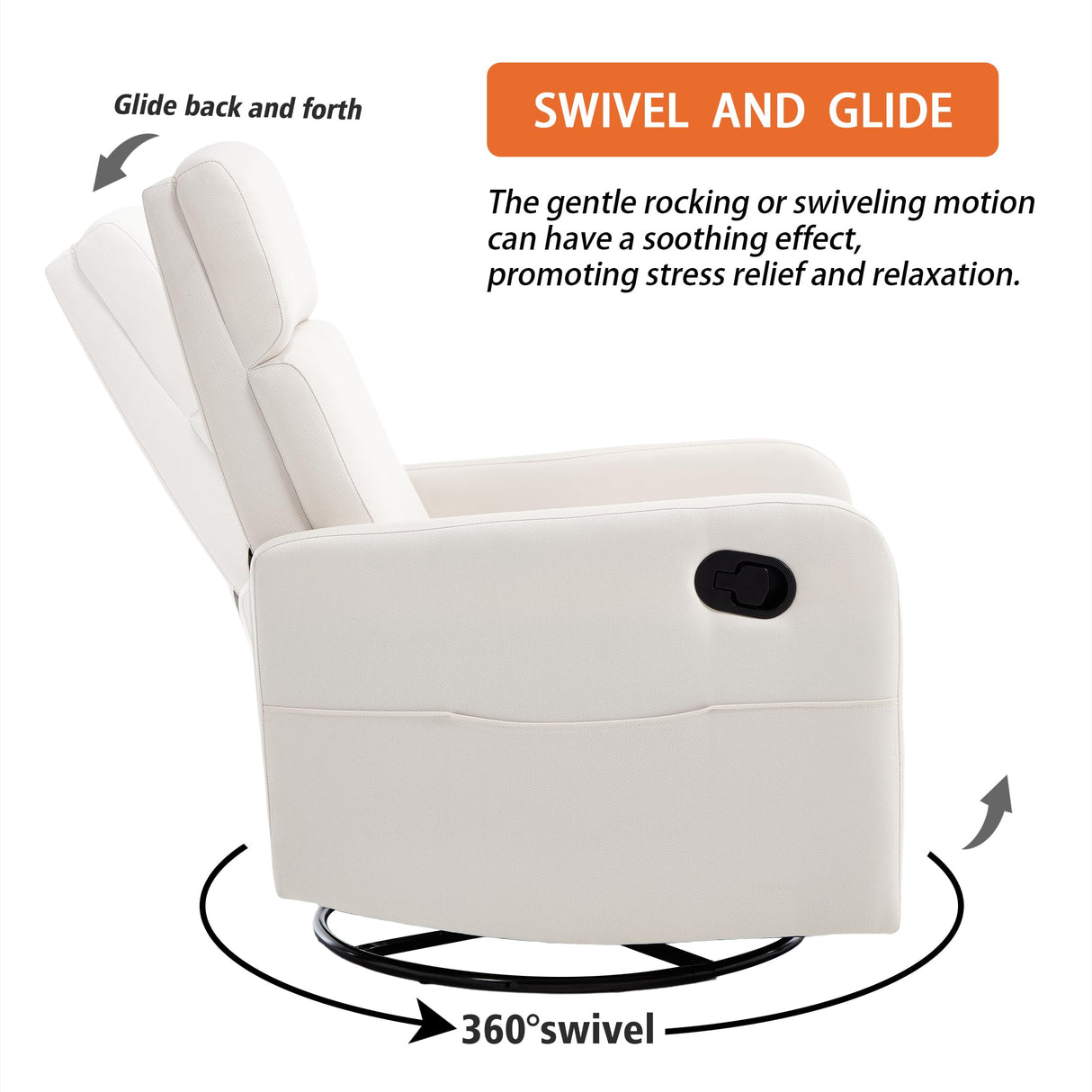 Ketaiyou Swivel Rocking Recliner Chair for Adults, Rocker Nursery Glider Chair for Living Room Bedroom, Upholstered Fabric Reclining Single Sofa Chair(Beige) Ketaiyou