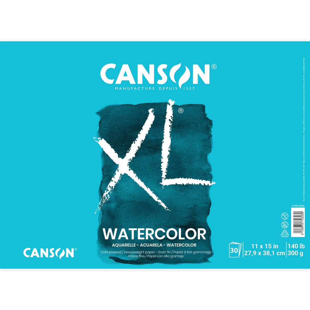 Canson XL Series Watercolor Pad, Heavyweight White Paper, Foldover Binding, 30 Sheets, 11x15 inch Canson