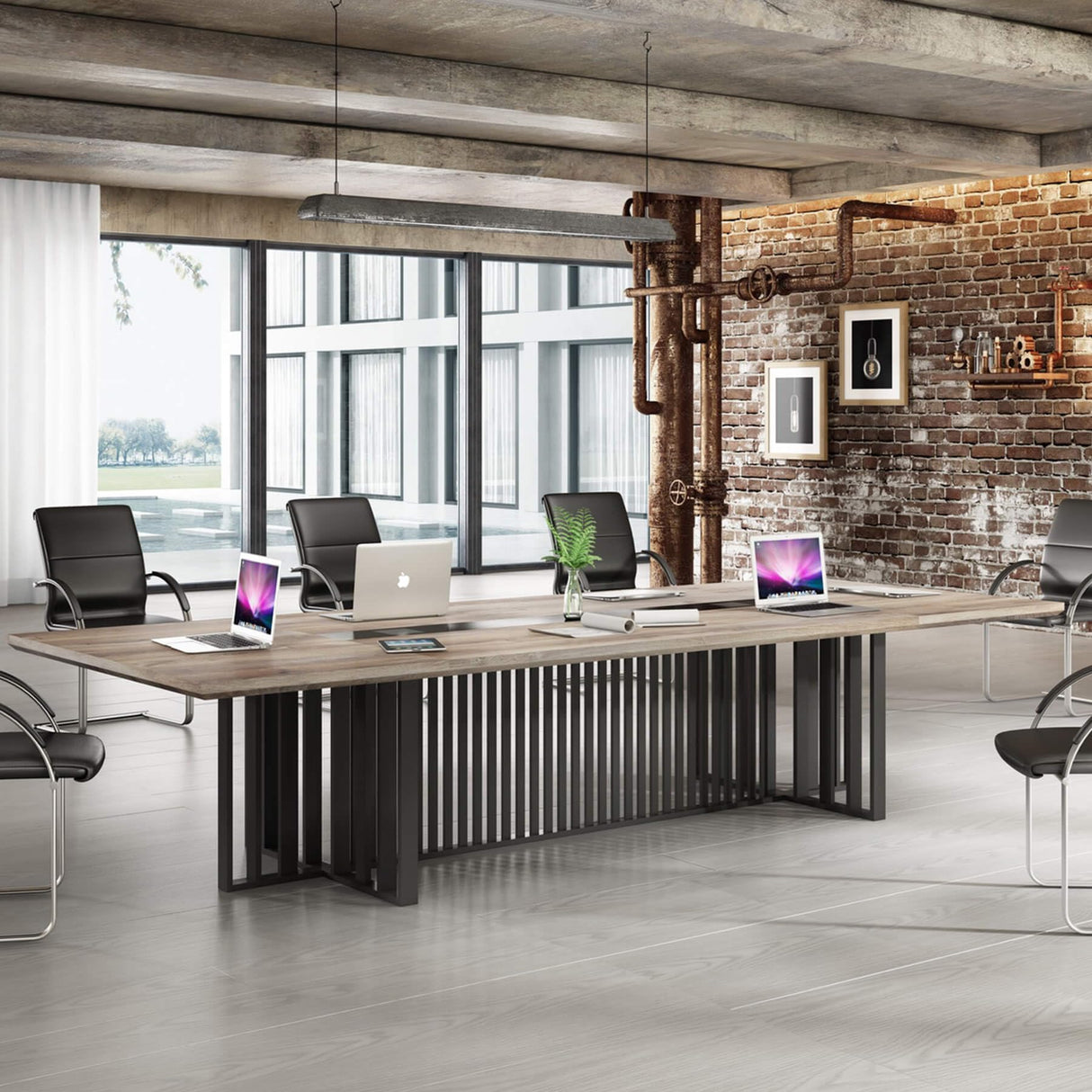 12ft Large Conference Table - 2" Thick Top & Metal Grid Base | Easy Assembly | Cable Management | Commercial Office Desk, Modern Executive Meeting Table for Office (10-20 People) SAINTCY