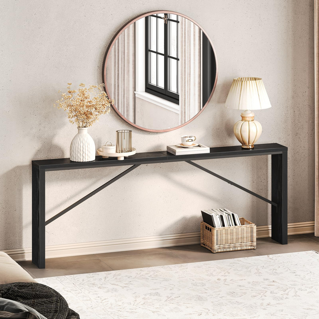 MAHANCRIS Console Table, 78.7" Long Sofa Table Behind Couch, Narrow Entryway Table, Farmhouse Dining Table with Angled Metal Frame, Industrial Console Table for Entryway, Black CTHB20801 MAHANCRIS