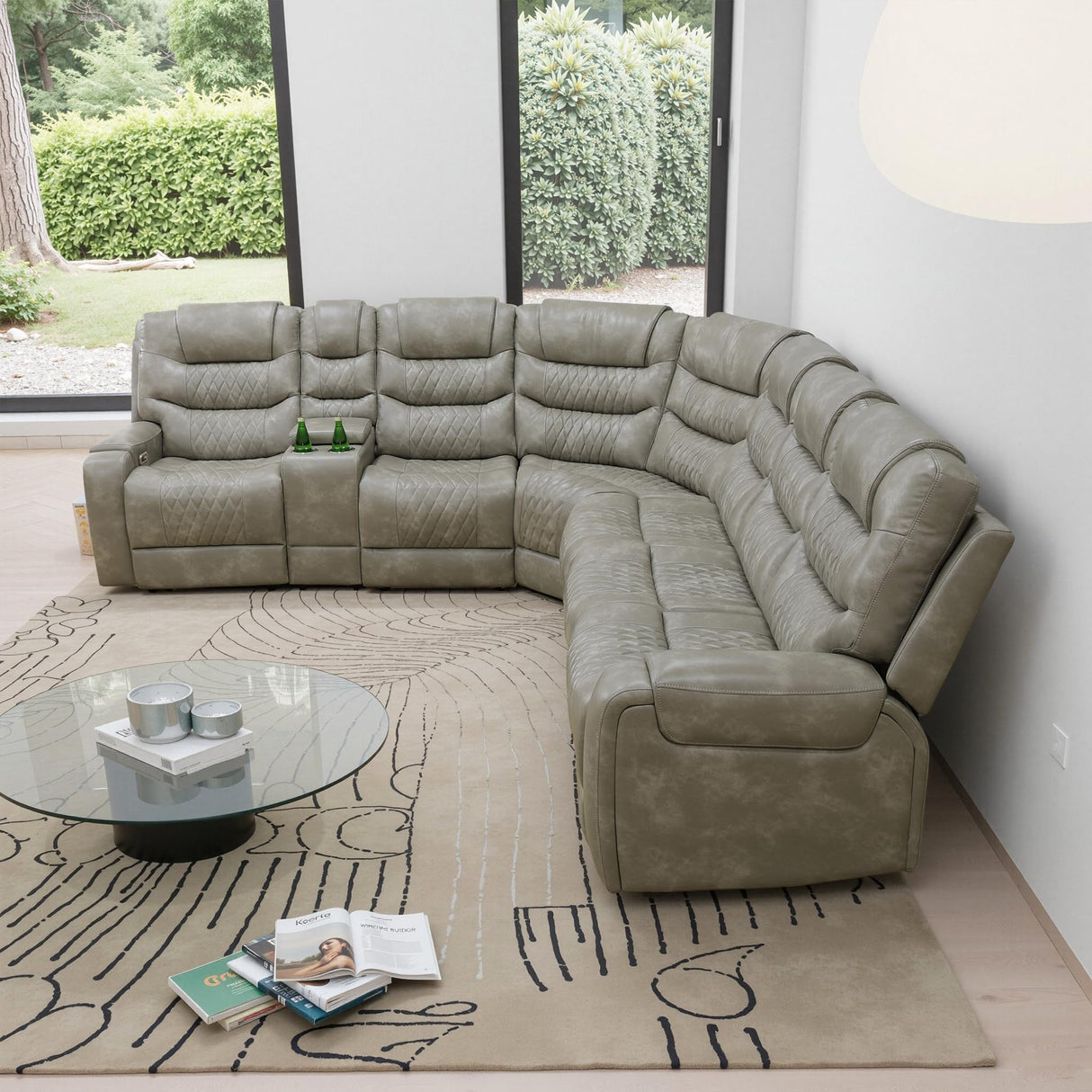 Power Air Leather Reclining Sofa with LED,Leather Recliner Sectional Couch for Living Room, Reclining Couches with Cup Holders Hide-Away Storage (Grey, Sectional) Pon Living Furniture Inc