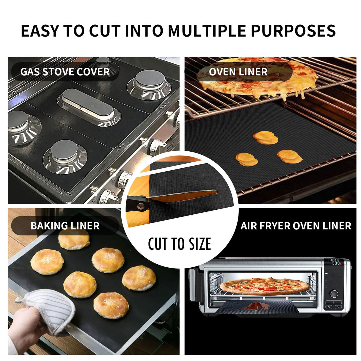 VCHOMY Grill Mats for Outdoor Grill Set of 6 - Nonstick Reusable Barbecue Matt Pad for BBQ Grilling Cooking (Black 6pcs) VCHOMY