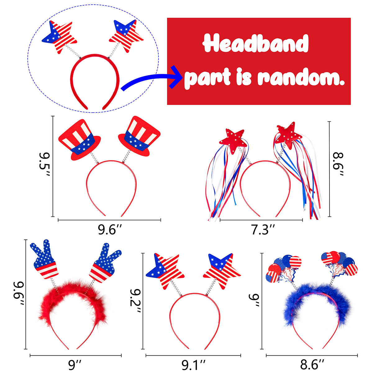 Moon Boat 10PCS Patriotic Head Boppers Headband - Star Uncle Sam Hat Balloons- Fourth 4th of July Party Accessories Favors Decorations Moon Boat