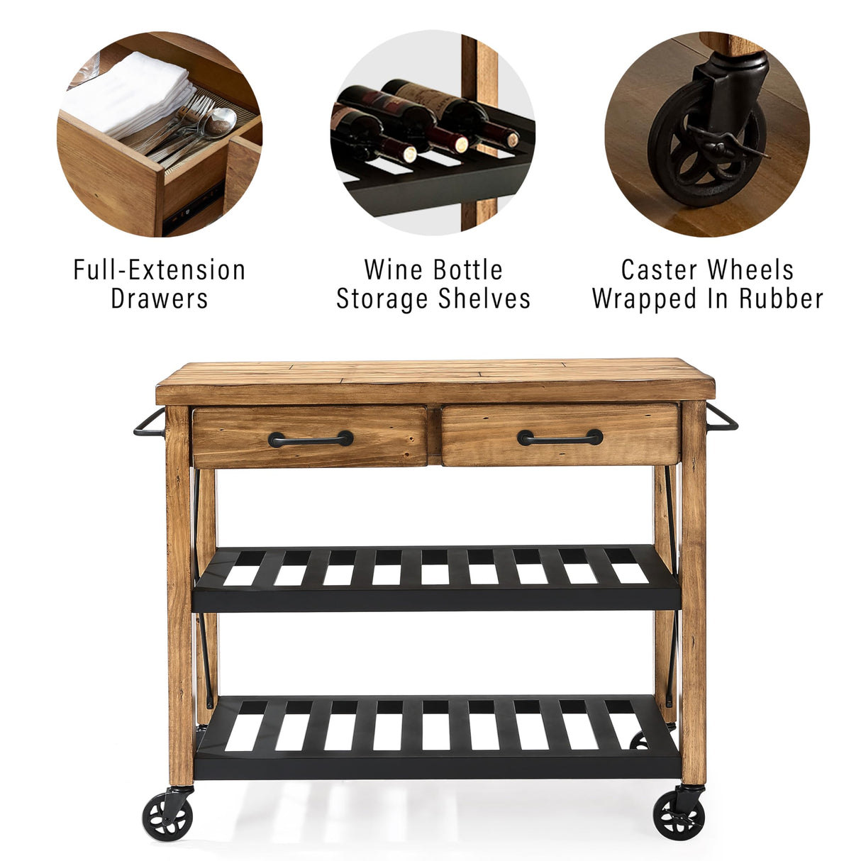Crosley Furniture Roots Rack Industrial Rolling Kitchen Cart, Natural Crosley Furniture