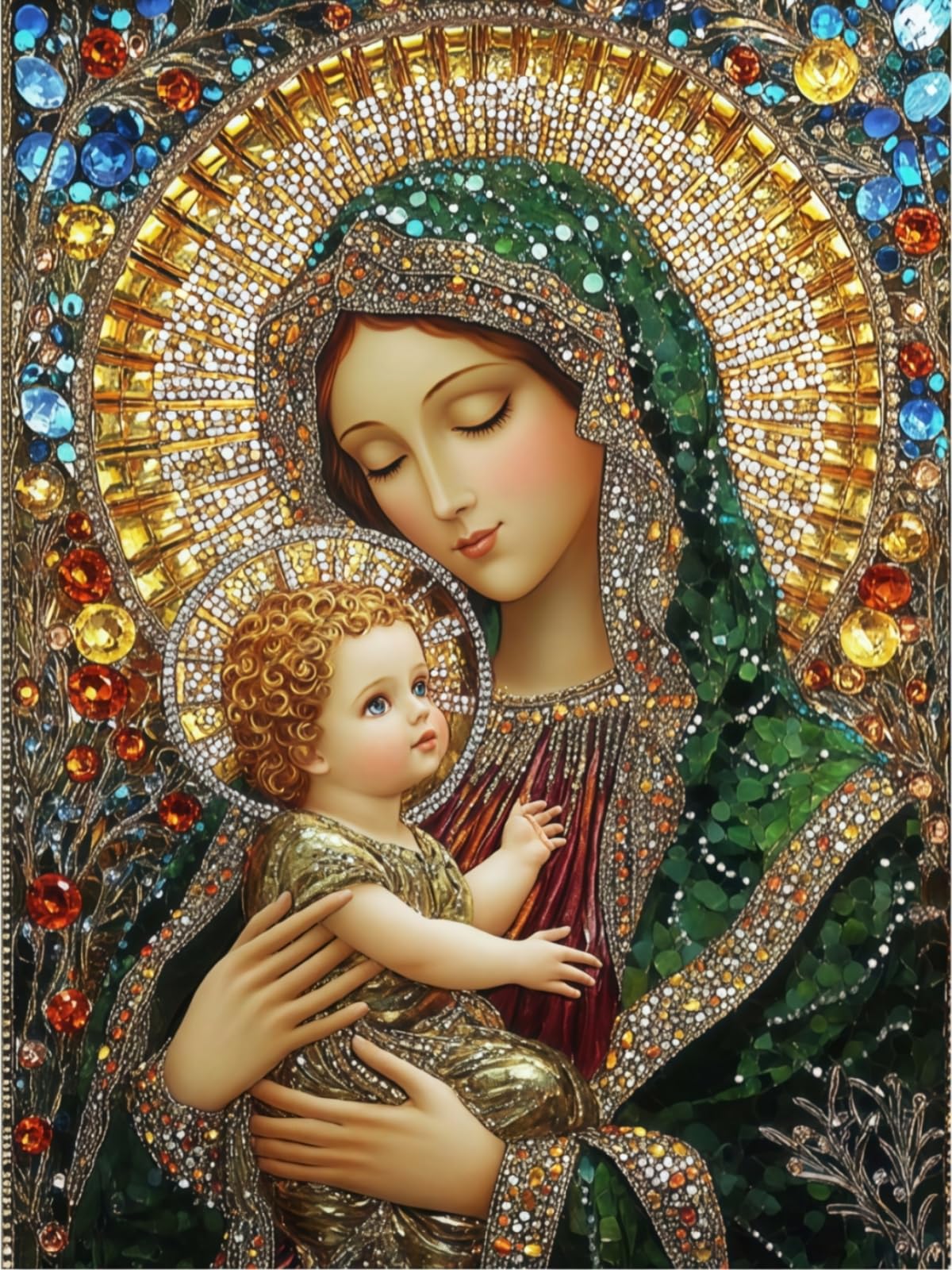 5D Diamond Art Kits for Adults Beginners,Holy Mother and Son DIY Full Round Drill Diamond Painting Kits, Paint by Diamonds Dots Gem Art Easy,Home Wall Decor 12X16 Inch Acelii