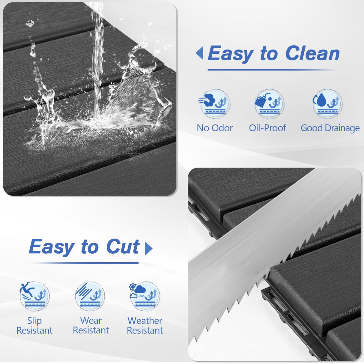 MYFAMIREA 27 Pcs Plastic Interlocking Deck Tiles 12" x 12" Patio Floor Decking Tiles Indoor Outdoor Waterproof Non-Slip Flooring Tiles All Weather Use for Balcony Backyard Porch Poolside, Dark Grey MYFAMIREA