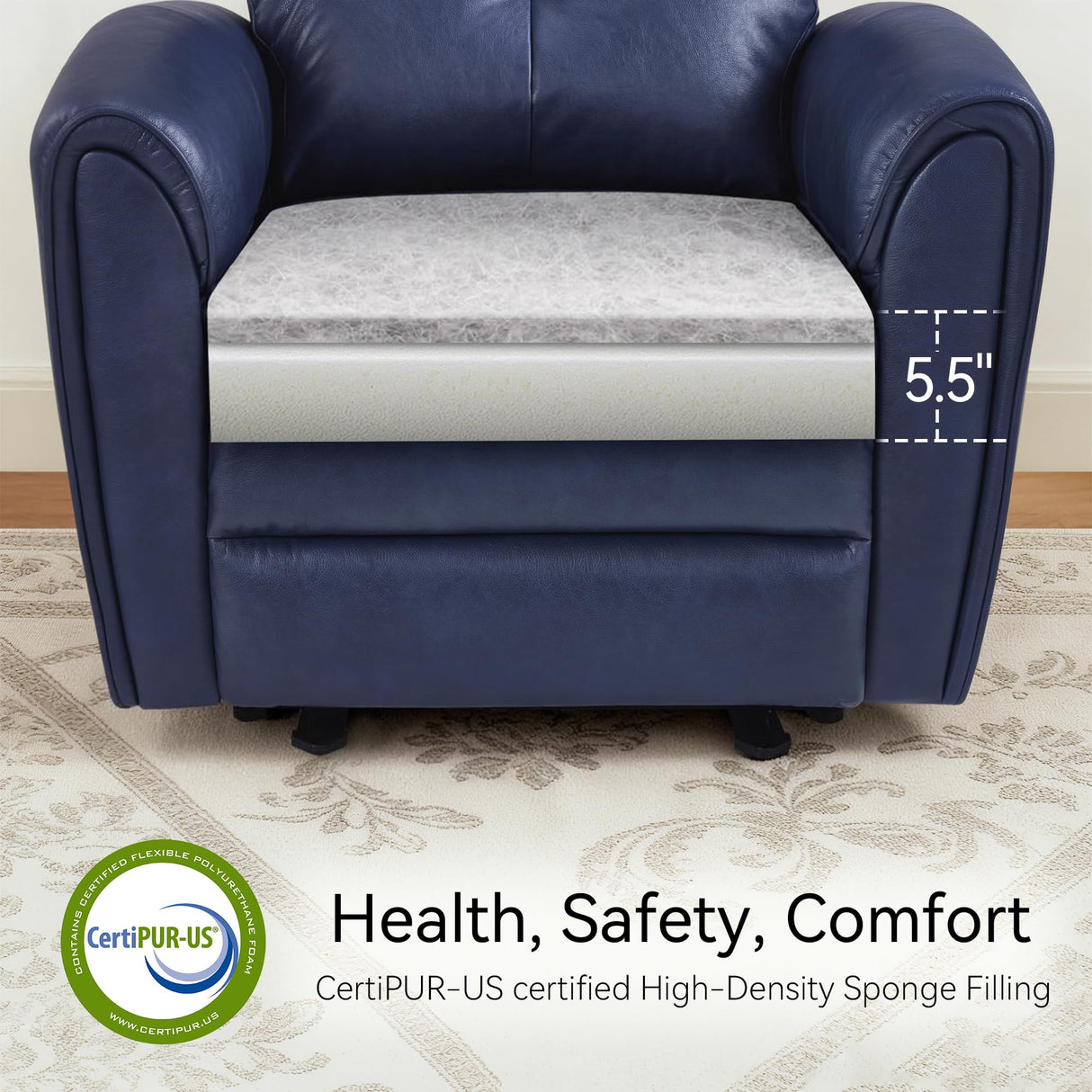 MCombo Power Small Recliners for Small Spaces, Modern Zero Wall Hugger Recliners Chair with Lumbar Support, USB and Charging Ports, FSC Certified, Faux Leather PR699 (Navy Blue) MCombo