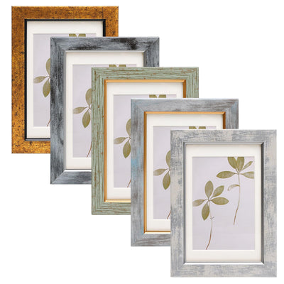 Fixwal 4x6 Picture Frame Set of 5, Vintage Photo Frame, Rustic Retro Picture Frame with Tempered Glass, Decorative Art on Walls and Tabletop Placement