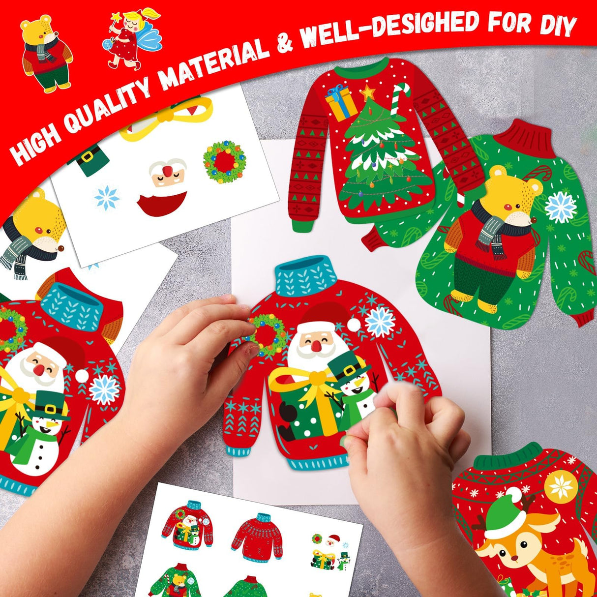 32 Sets Christmas DIY Art Craft Kits Christmas Ugly Sweaters Ornaments Art Sets Christmas Winter Stickers Arts and Crafts Bulk for Kids Snow Holiday Xmas Theme Classroom Activities Party Decorations Qyeahkj