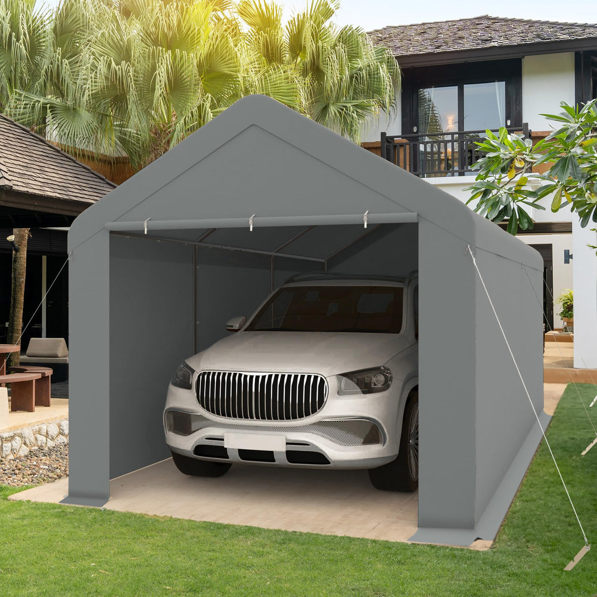 GOJOOASIS Car Port Canopy Tent Carport 10'x20' Car Tent Portable Garage, Tents for Car Waterproof & UV Protected for Wedding, Garden Shelter, Storage Shed (Gray) GOJOOASIS