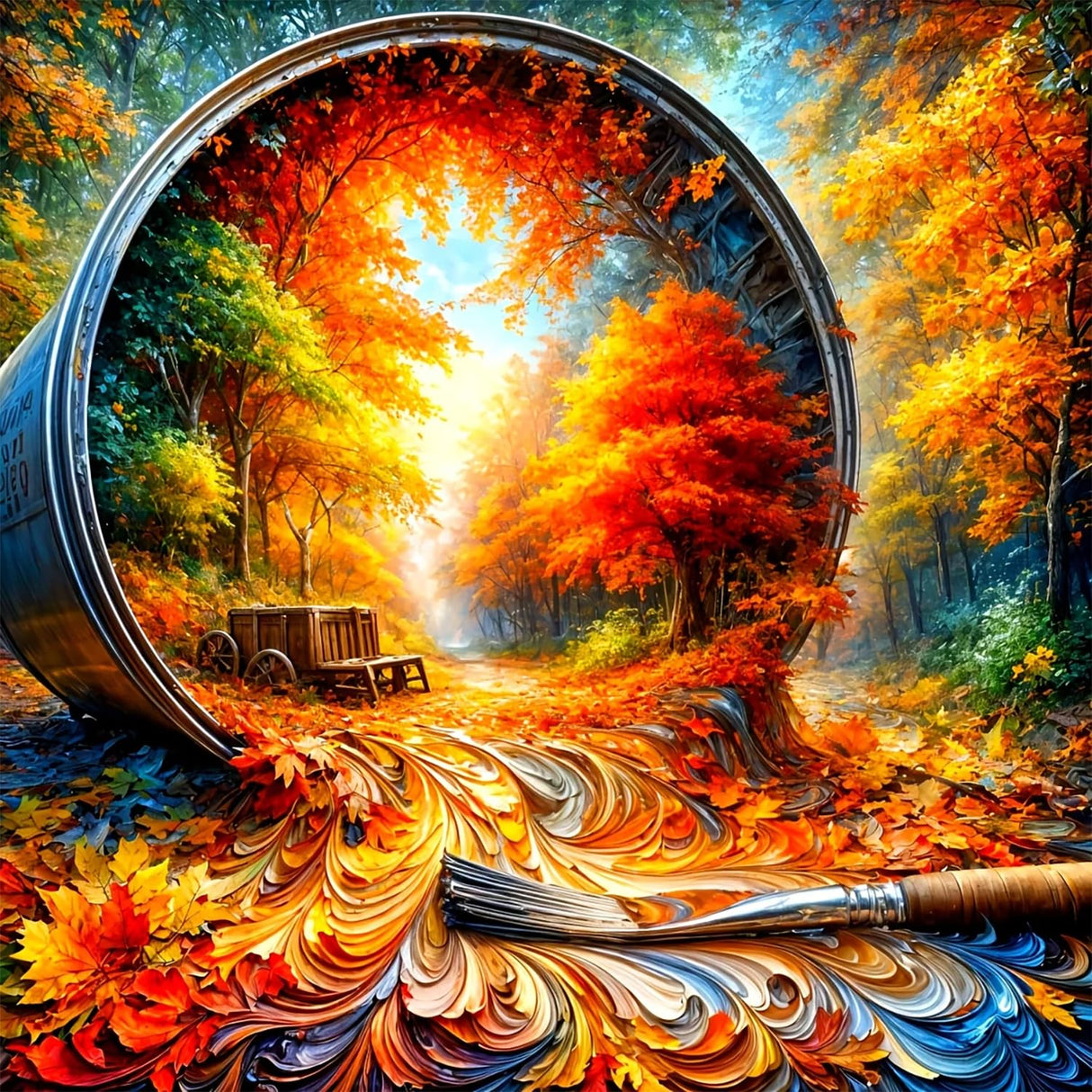 CZYWJMEI 5D Fall Diamond Painting Kits for Adults Beginners,DIY Maple Leaf Landscape Diamond Art,Full Round Drill Diamond Dot Gem Art Kits,Home Wall Decor 16x16 Inch CZYWJMEI