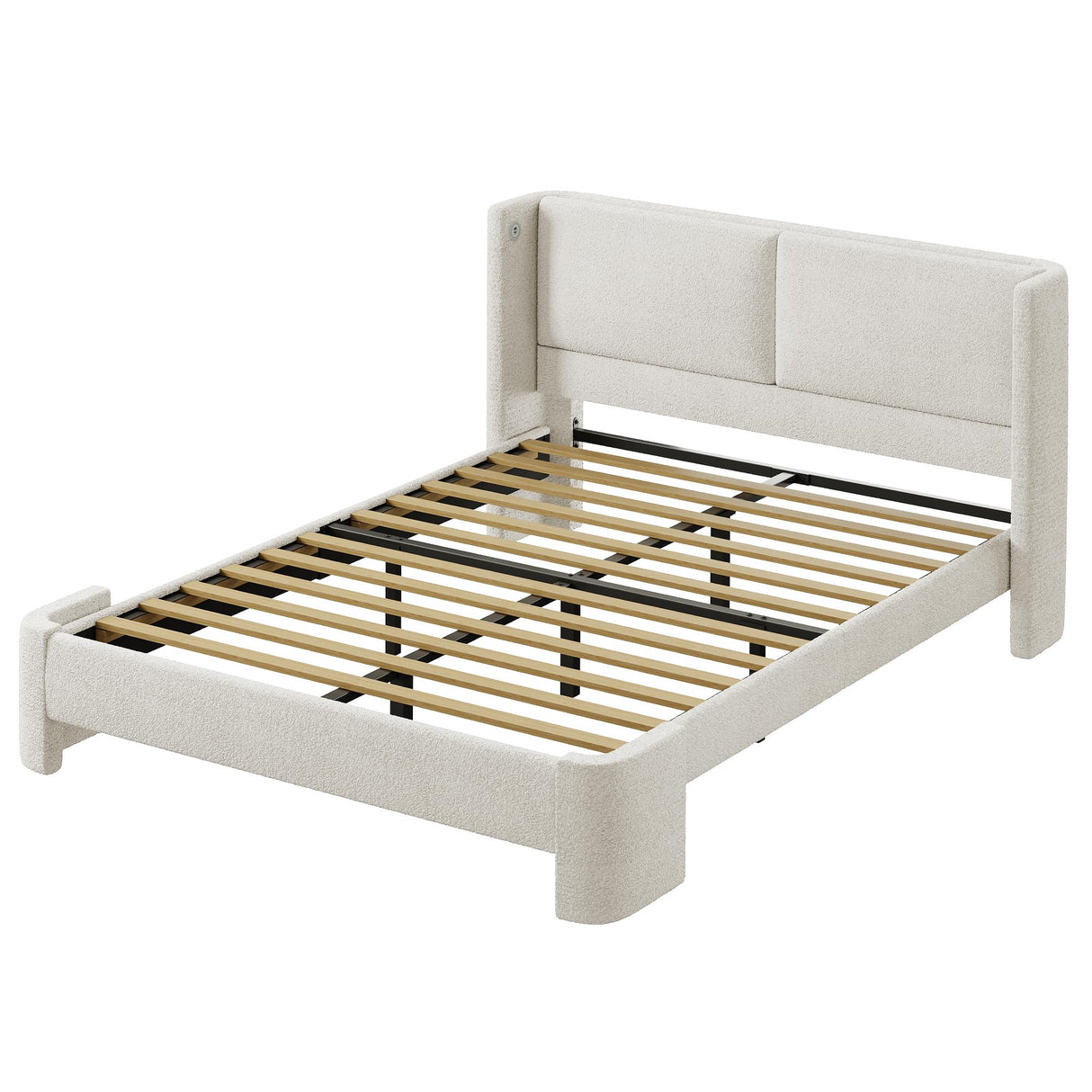 LIKIMIO Queen Bed Frame with Headboard, Upholstered Bed Frames with USB Ports, Base Cama Bed Frame No Box Spring Needed, Cream White LIKIMIO