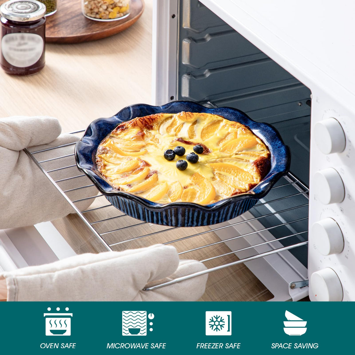 vancasso Stern Ceramic Pie Pan for Baking, 9 Inch Pie Plates with Ruffled Edge, Deep Dish Pie Pan for Apple Pie and Quiche, Large Pot Pie Baking Dishes, Thanksgiving Gifts - Blue vancasso