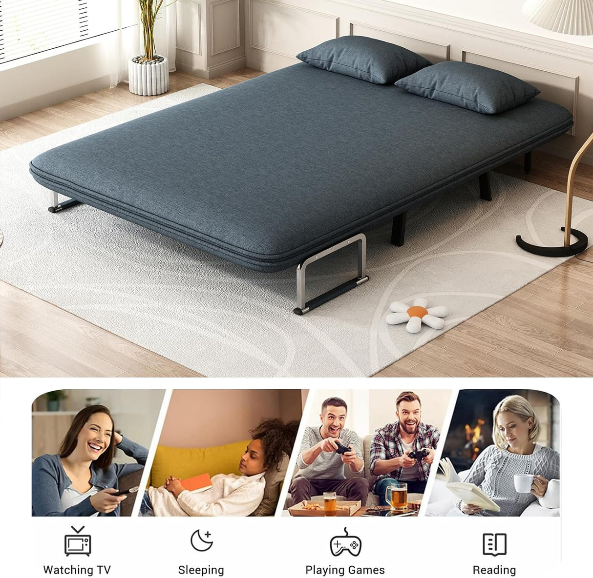 Convertible Sleeper Sofa, 55″ Tri-Folding Queen Sofa Bed with Adjustable Backrest, Velvet Comfy Loveseat Sleeper, Sleeper Sofa Bed for Adults, Modern Futon Sofa Bed for Bedroom Living Room (55in) Meesifeel