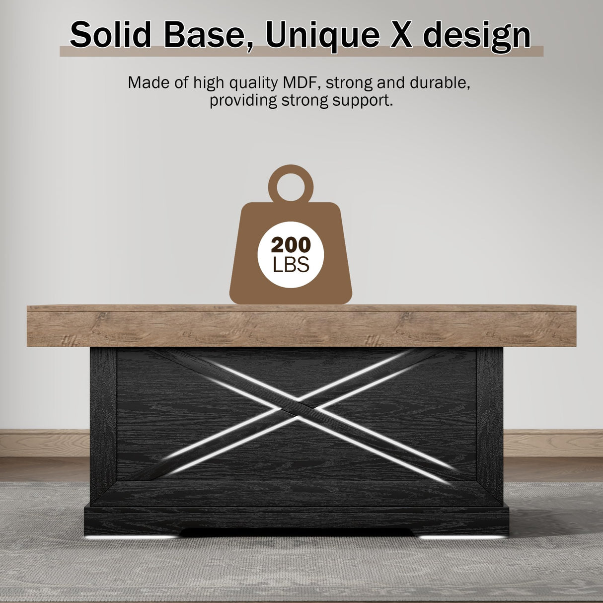 Lareth Coffee Table 39 in Rustic Center Table with X-Design Wooden Pedestal for Living Room, Space Saving, Rectangle Home Office Tea Accent Table for Apartment, Dark Oak Black Lareth