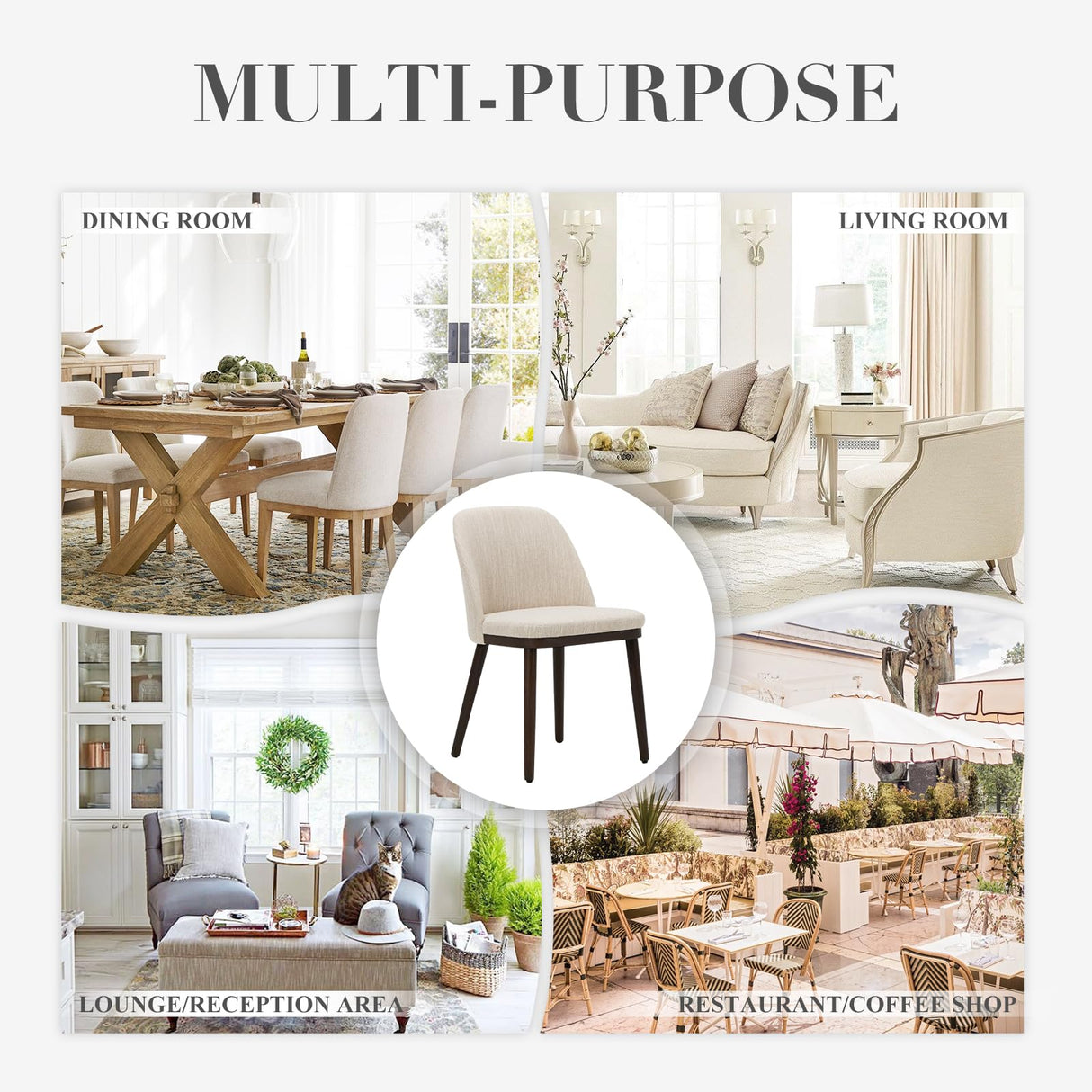 COLAMY Upholstered Dining Chairs Set of 6, Modern Kitchen Chairs with Back, Fabric Side Chair with Wood Legs for Dining Room Kitchen Restaurant, Beige COLAMY